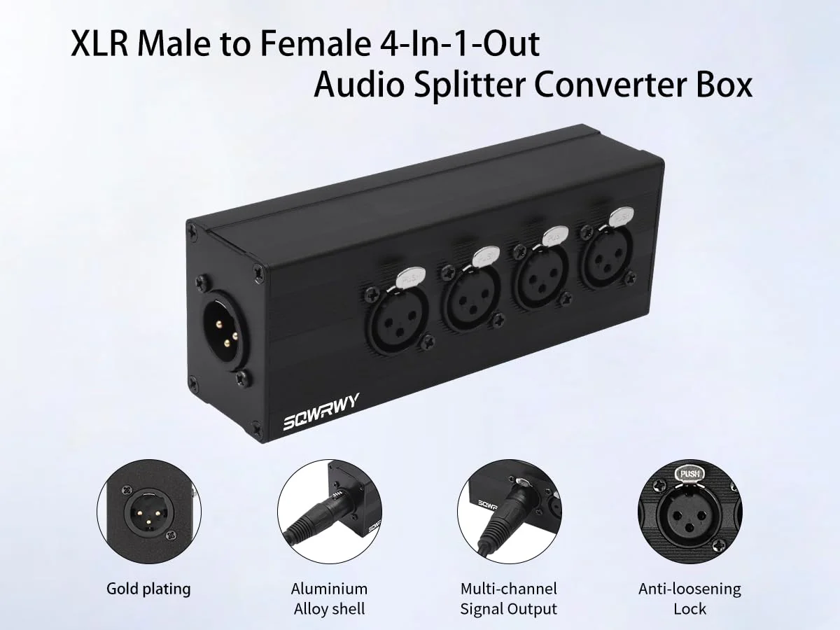 XLR 1 Male to 4 Female Audio Adapter, XLR Splitter Box 1-in 4-Out, 3-Pin Line Output Converter for Professional Use, Secure Locking Connectors, Lossless Audio Transmission for Studio & Live - Image 8