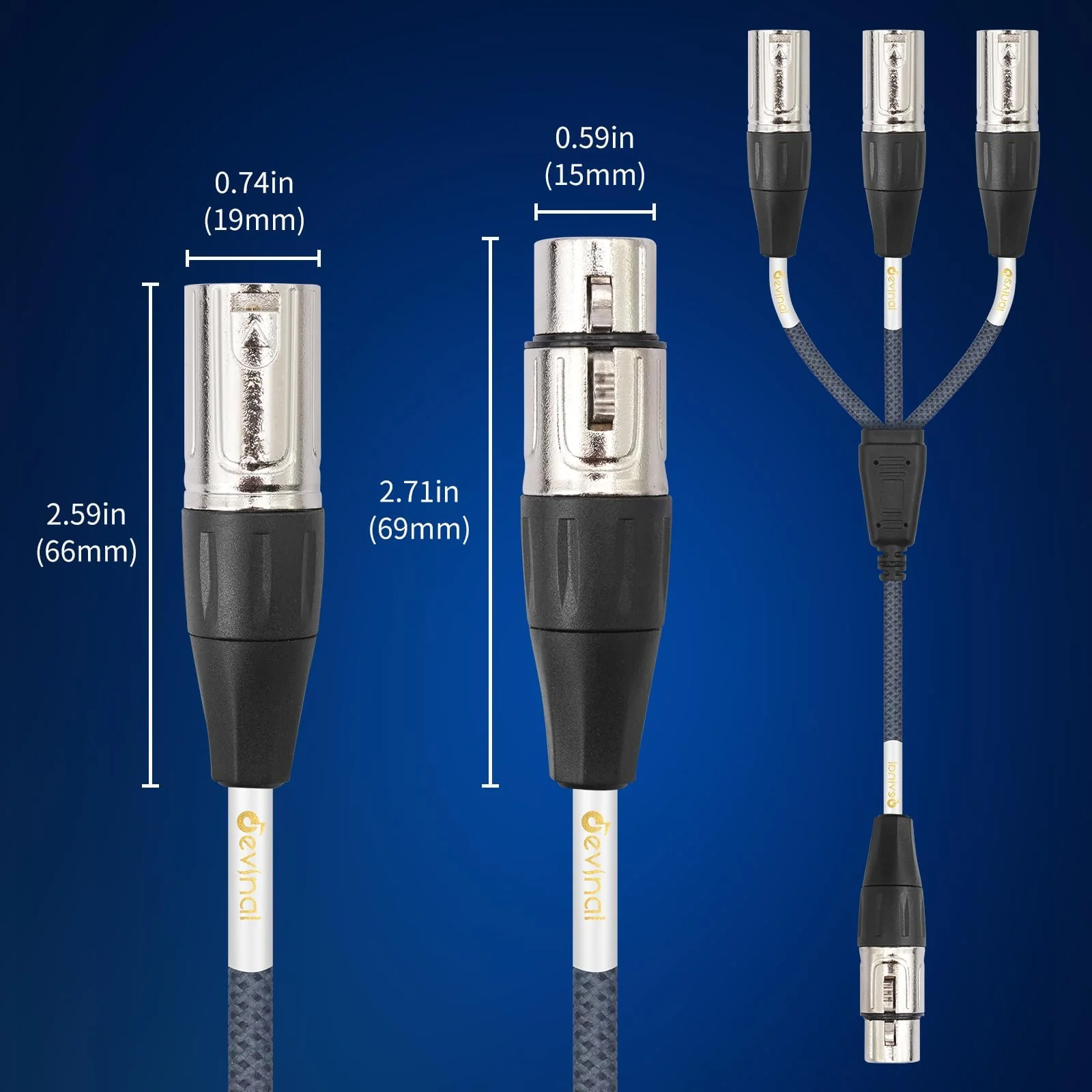 XLR 3 Way Splitter Cable, Devianl 1 Female to 3 Male XLR Split, Balanced Microphone 1 to 3 Cord Adapter Combiner, 2 FT 2FT/ 1 Pack (1 to 3) - Image 2