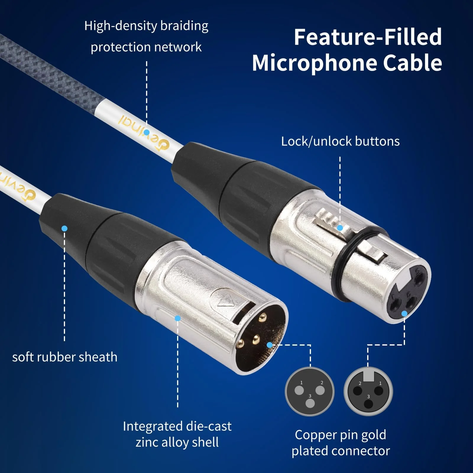 XLR 3 Way Splitter Cable, Devianl 1 Female to 3 Male XLR Split, Balanced Microphone 1 to 3 Cord Adapter Combiner, 2 FT 2FT/ 1 Pack (1 to 3) - Image 3