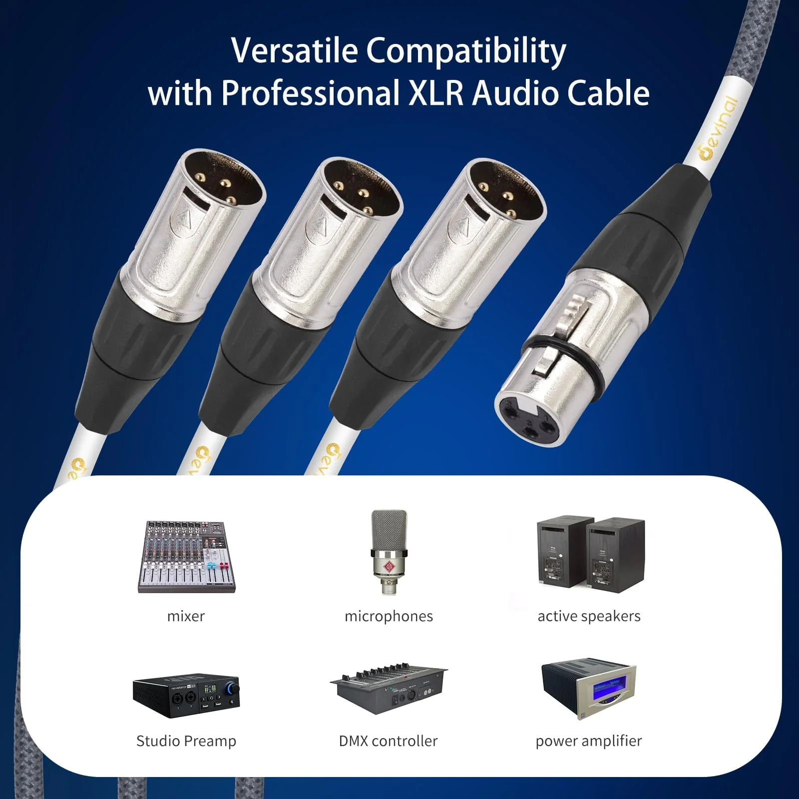 XLR 3 Way Splitter Cable, Devianl 1 Female to 3 Male XLR Split, Balanced Microphone 1 to 3 Cord Adapter Combiner, 2 FT 2FT/ 1 Pack (1 to 3) - Image 4