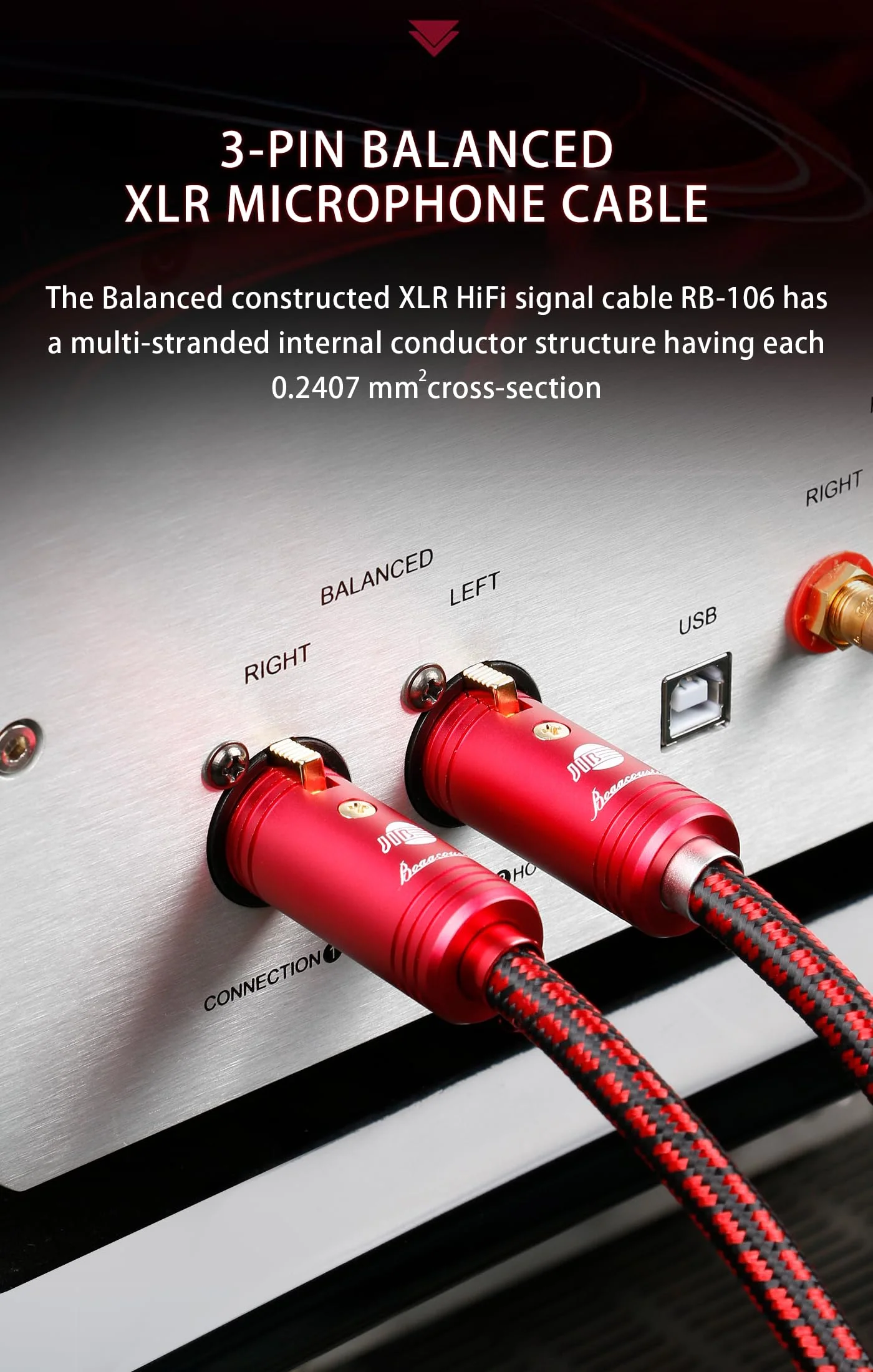 XLR Balanced Audio Cable,Ultra High Purity Oxygen Free Copper Multi - Stranded Conductor, Robust Dual Shielding (Aluminum Foil + Copper Braiding), 24K Gold - Plated Connectors for HiFi Systems 9.84ft 9.84ft/3m - Image 4