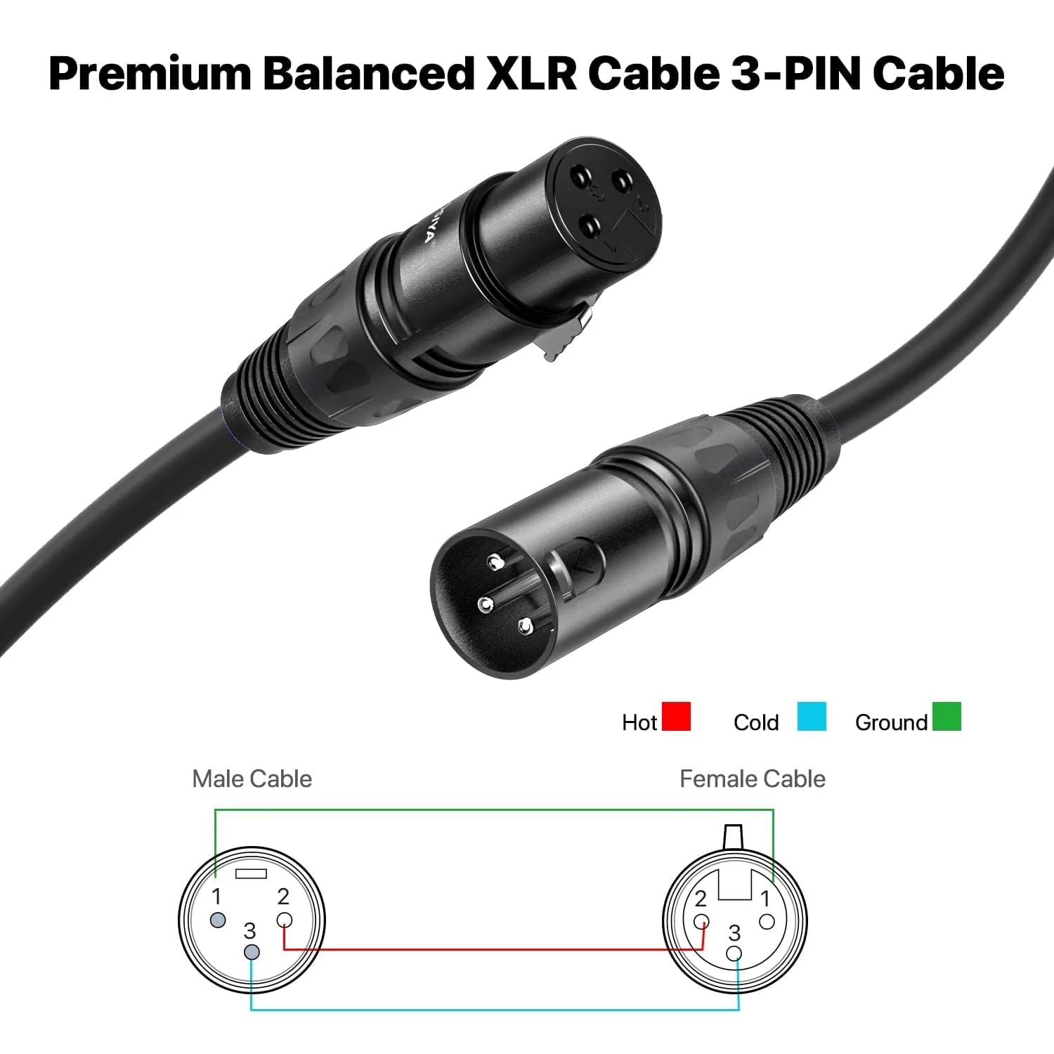 XLR Cable 1.5 Ft 6 Packs,Microphone Cables,Premium Balanced Microphone Mic Speaker Cable with 3-Pin XLR Male to Female DMX Cable,Black 1.5 Feet-6 Pack Black - Image 5