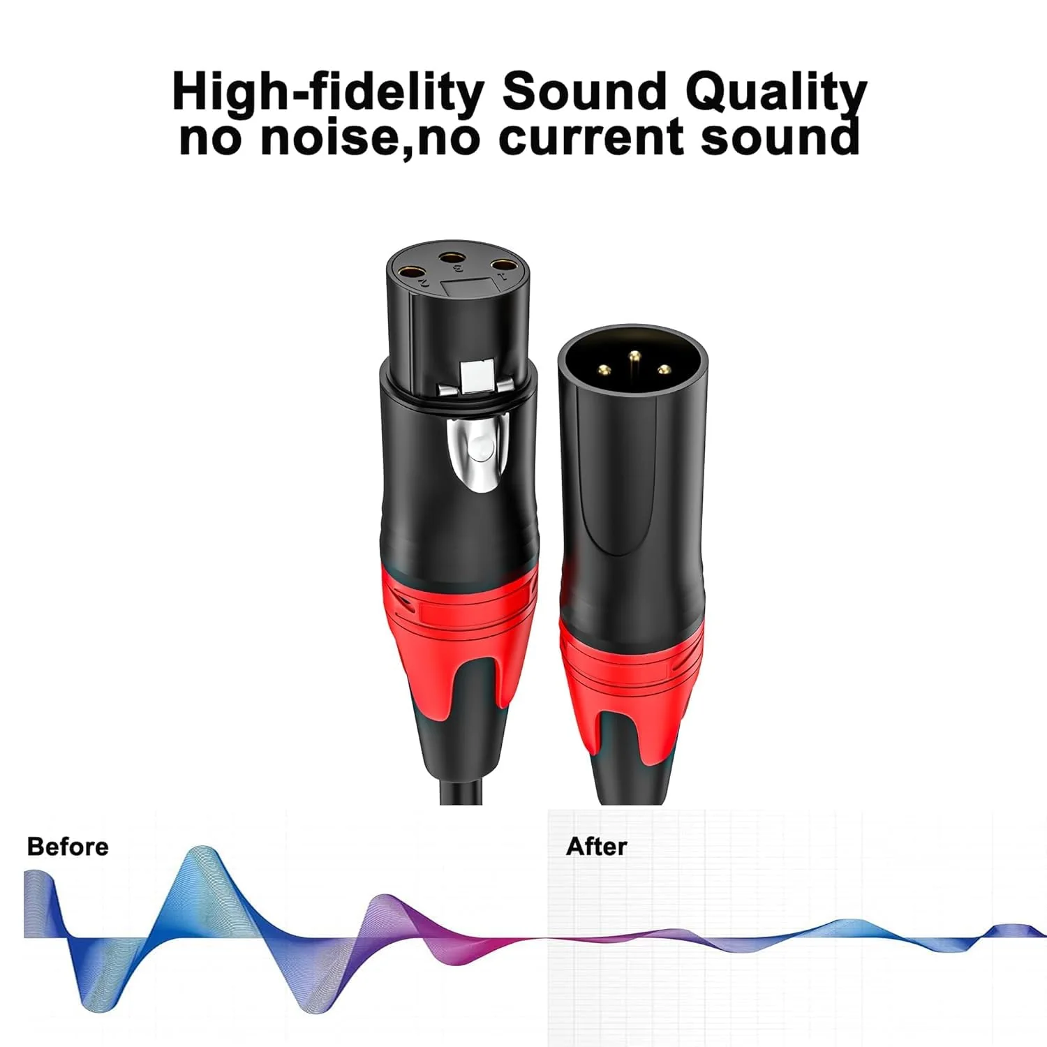 XLR Cable 10ft 4 Packs - Premium Balanced Microphone Cable with 3-Pin XLR Male to Female Mic Speaker Cable, 4 Colors (Red, Yellow, Green, Blue), Pure Copper and Plated Conductors 10 FT, 4Packs Colors: Red, Yellow, Green, Blue - Image 5