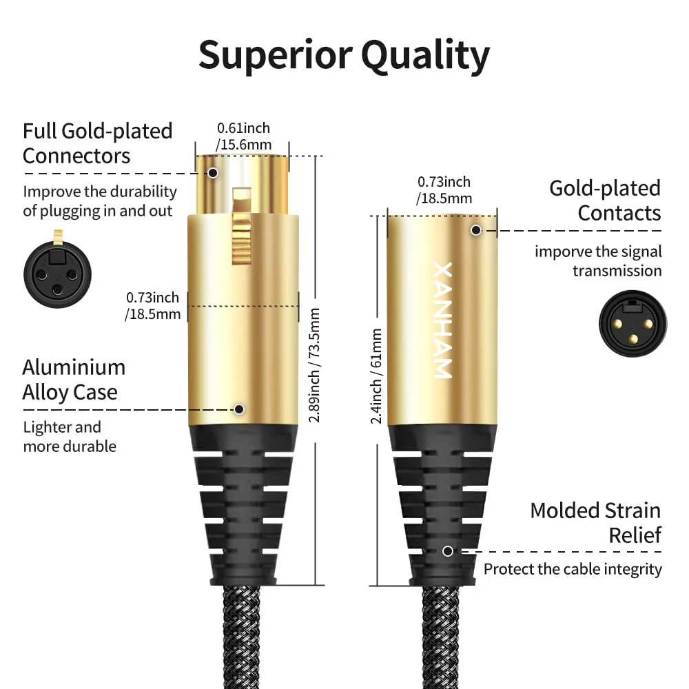 XLR Cable 25 Feet/8 Meter 2 Pack 3 Pin Microphone Female to Male Balanced Shielded Cable, Fibre Braiding with 22AWG Oxygen-Free Copper(OFC) Mic Cord for Speaker and Audio System 25ft(8 meter) - Image 3