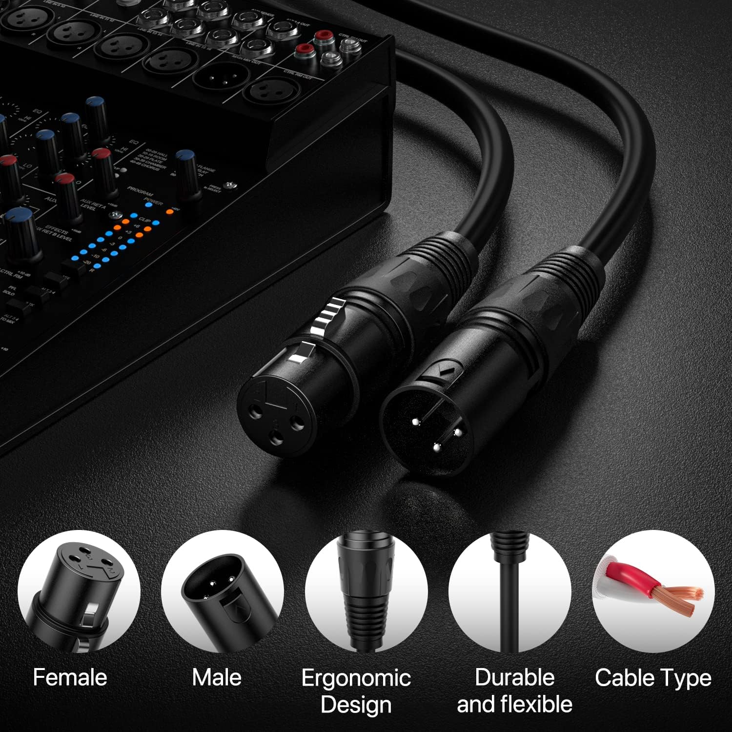 XLR Cable 25 Ft 2 Packs,Microphone Cables,Premium Balanced Microphone Mic Speaker Cable with 3-Pin XLR Male to Female DMX Cable,Black 25 Feet-2 Pack Black - Image 2