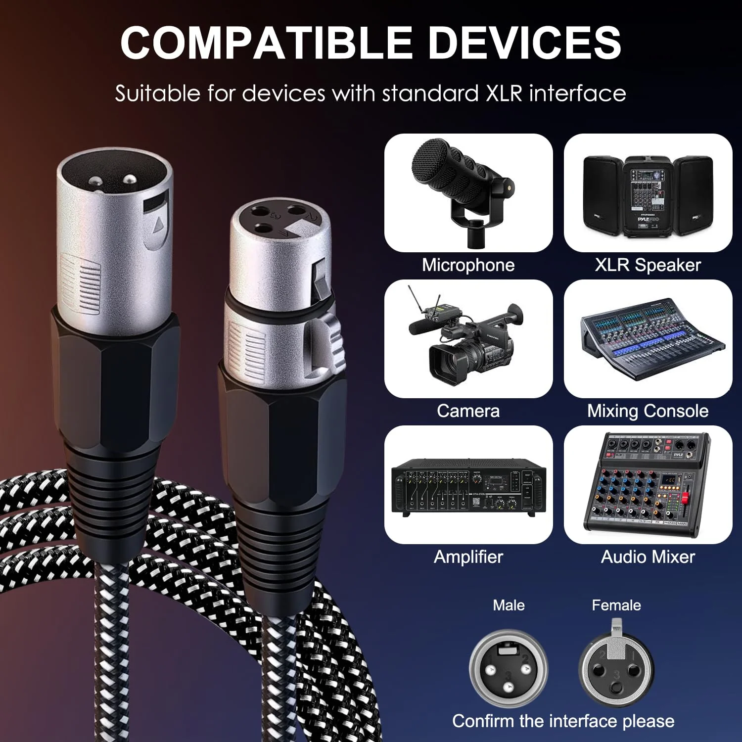 XLR Cable 6 FT/4 Pack, Microphone Cable 3 Pin Nylong Braided Balanced XLR Male to Female Heavy Duty Mic Patch Cords (Pure Copper Conductors) 6FT 4 - Image 7