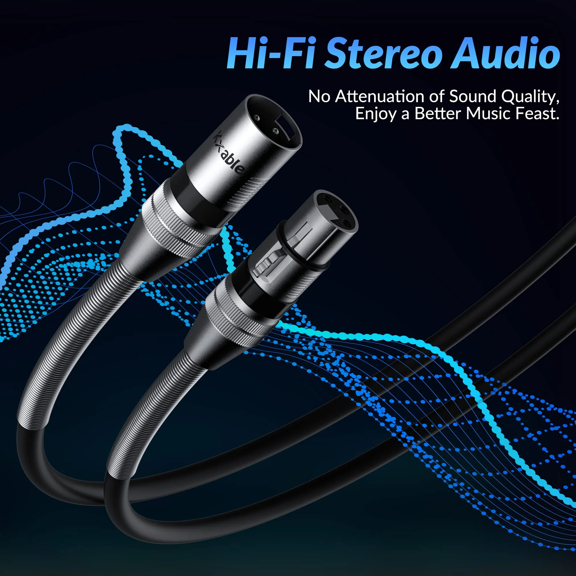 XLR Cable 8 Feet (2 Pack), 22AWG, Zinc Alloy Shells, XLR Male to Female Heavy Duty Cable, 3 Pin Balanced Shielded Microphone Cord, Durable & Flexible Patch XLR Cable, Metal Spring SR-Black 8FT 2-Pack - Image 3
