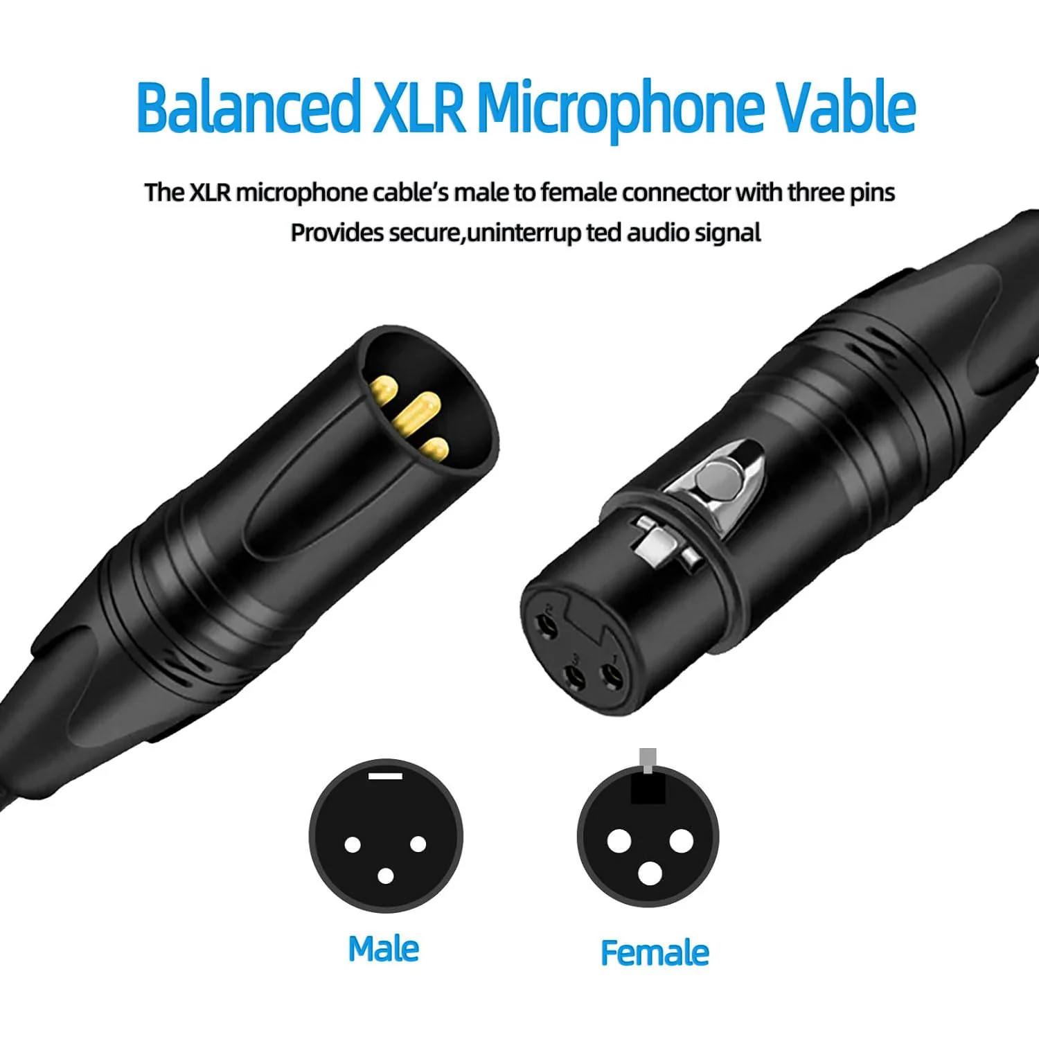 XLR Cable, Male to Female Audio Cables 25ft 1 Packs, Noise-Canceling, Premium Balanced Microphone Patch Cords 3-pin XLR Mic Cables Oxygen-Free Copper (OFC) Mic Cord for Speaker, Mixer, Studio 25 Feet-1Pack-Black - Image 4