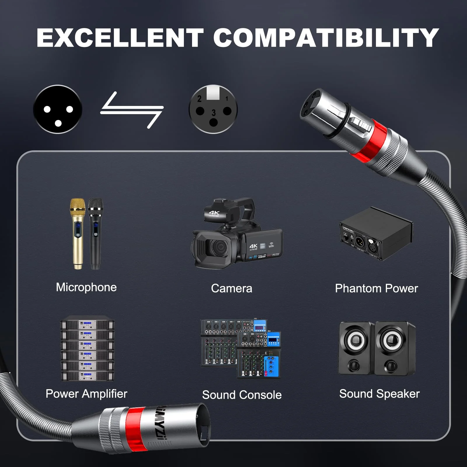 XLR Cable Microphone Cable 150 Feet Premium Balanced Mic Cable Pure Copper Conductors Heavy Duty Male to Female 3 Pin XLR Microphone Cable Zinc Alloy Connectors with Metal Spring 150 FT 1 Pack - Image 2