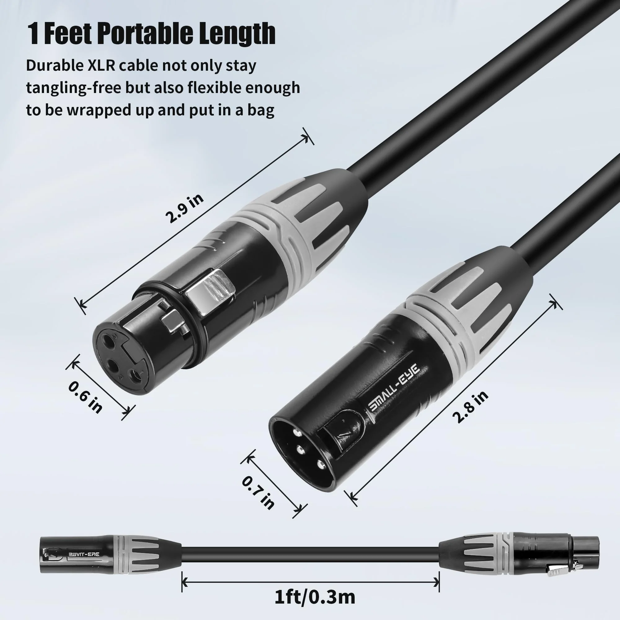 XLR Cables 1 Foot,3-Pin XLR Male to Female Microphone Cables,Pro Grade 22 AWG (OFC) Balanced XLR Short cables- 2 Pack 1 Feet - Image 3