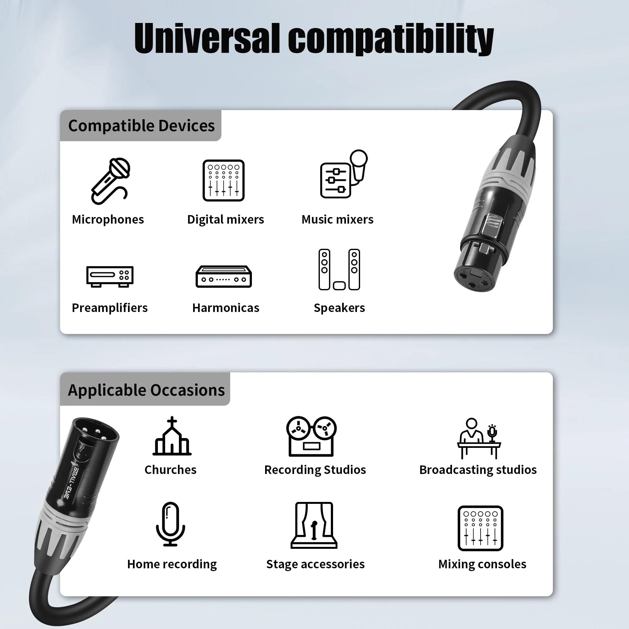 XLR Cables 1 Foot,3-Pin XLR Male to Female Microphone Cables,Pro Grade 22 AWG (OFC) Balanced XLR Short cables- 2 Pack 1 Feet - Image 6