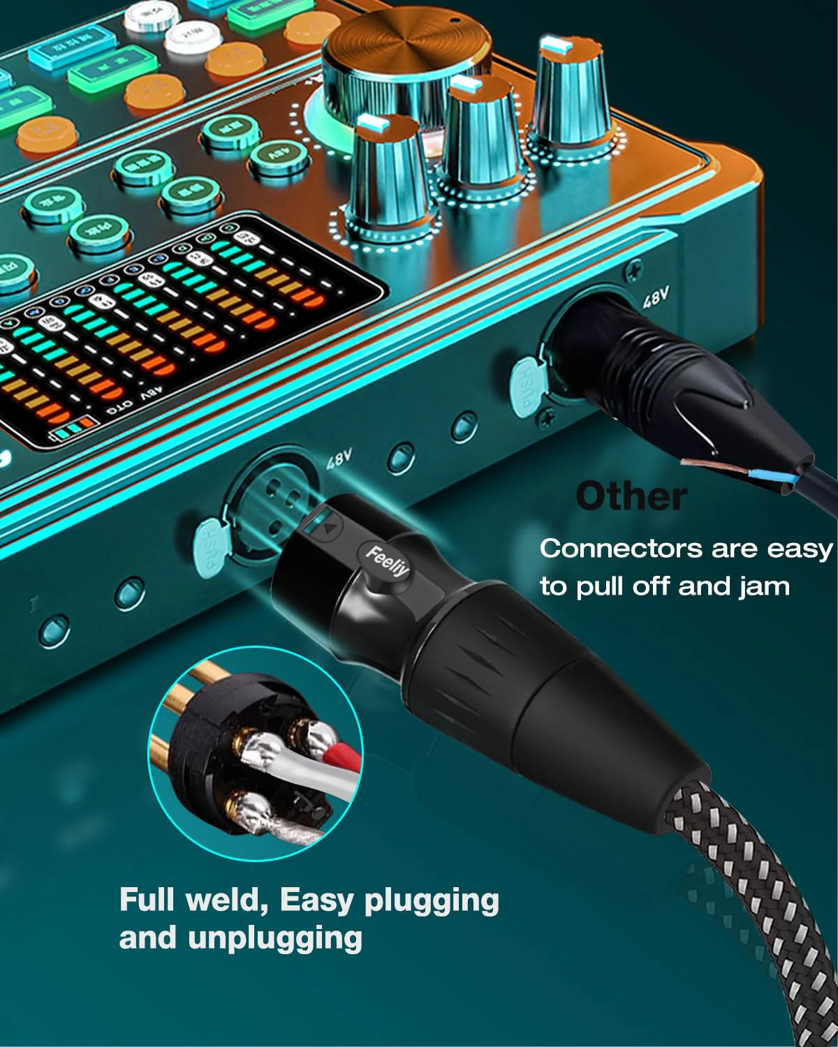 XLR Cables 10 Feet 2 Pack, Nylon Braided Microphone Cable, 3-Pin Gold-Plated Shielded Cord, Professional 22AWG OFC Mic Speaker Cable, Zinc Alloy Connectors 10Ft2Pack - Image 6