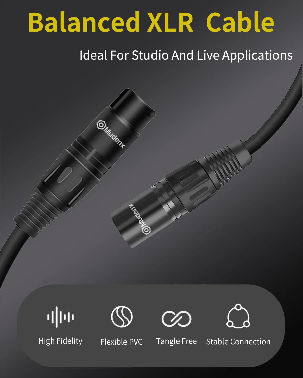 XLR Cables 10Ft 2 Pack,Microphone Cable Male to Female 3 Pin,Durable Shielded and Premium Balanced XLR Patch Cord 10Feet - Image 5