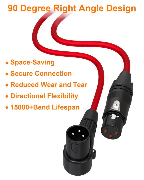 XLR Cables 15ft Right Angle XLR Cable Microphone Cable 2 Pack Male to Straight Female Mic Cord 3 Pin for Speakers Audio Interface Pro Camcorders DSLR Video Cameras Recording Red 15 Feet 2 Pack Angled Male - Image 8