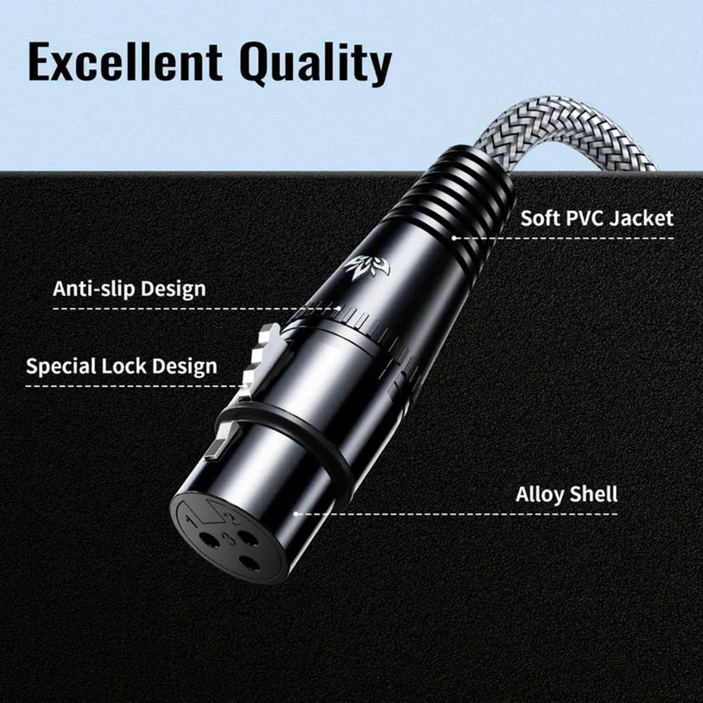 XLR Cables 16.4FT/5M, Premium Nylon Braided & Gold-Plated Rean Connectors, Male to Female Balanced Microphone Cable -Gray - Image 5