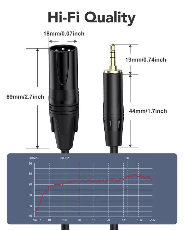 XLR Cables 25 ft XLR to 3.5mm 1/8 inch TRS Mic Cable 3.5mm to XLR Microphone Cable, TRS to XLR Mic Cord Compatible with iPhone, iPod, MP3 Player, Laptop, Recorder and more-25 Feet 25FT (7.6m) xlr to 1/8 (3.5mm) Black - Image 2