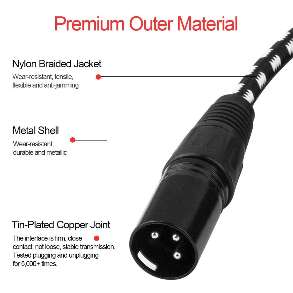 XLR Cables 25ft 2 Pack, Durable Nylon Braided XLR Microphone Cable, Mic Cable, Shielded and Fully Balanced OFC Male to Female Cord for Recording Mixer Amplifie Speaker Black White 25 Feet Black-White - Image 7