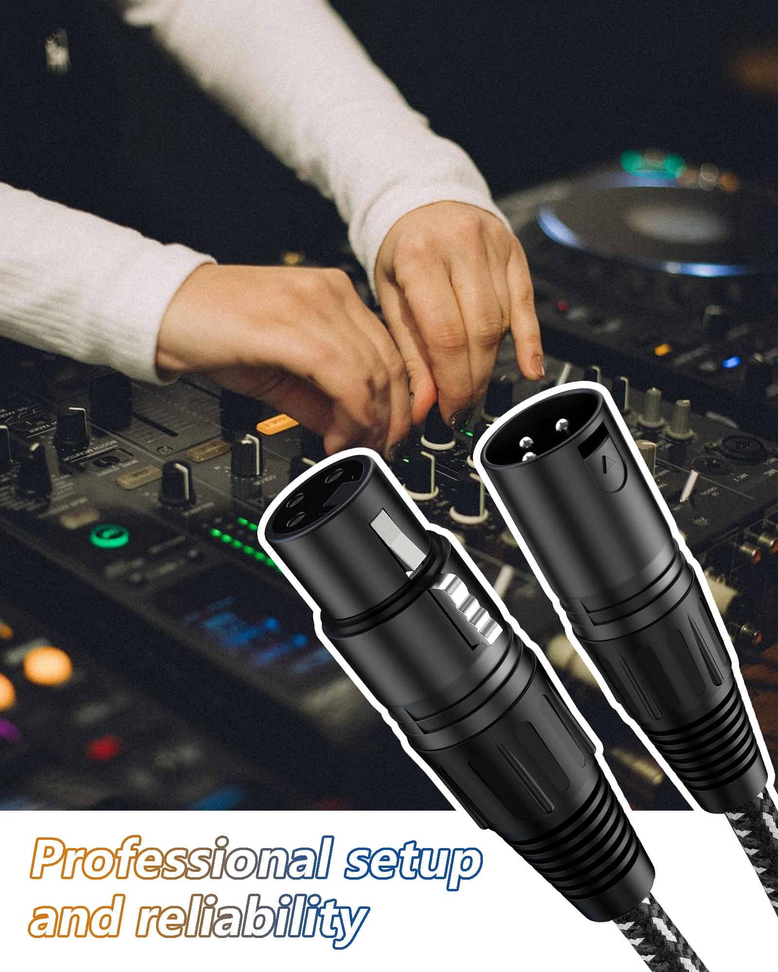 XLR Cables 25ft 2 Pack Fully Balanced Nylon Braided XLR Mic Cord Male to Female Microphone Cable 3 pin Oxygen-Free Copper (OFC) for Studio Recording Live Production 25 Feet 25 Feet (7.6m) Nylon Black-White - Image 7