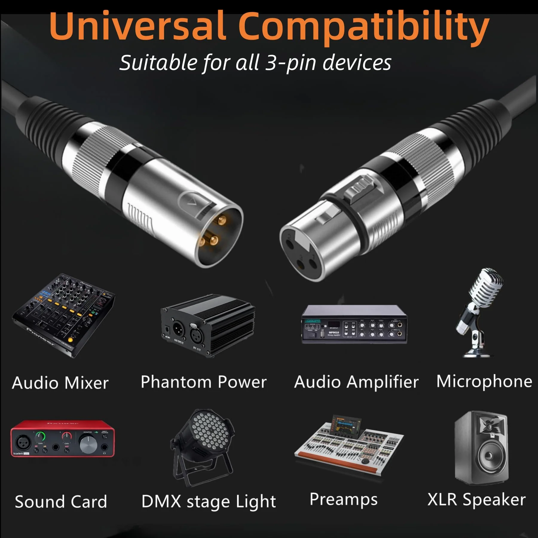 XLR Cables 3ft 6 Pack, XLR Male to Female Microphone Cable with Gold-Plated 3-Pin, Balanced Shielded Short Mic Cord for Mic Mixer, Recording Studio, Podcast 3 feet-6pack - Image 3