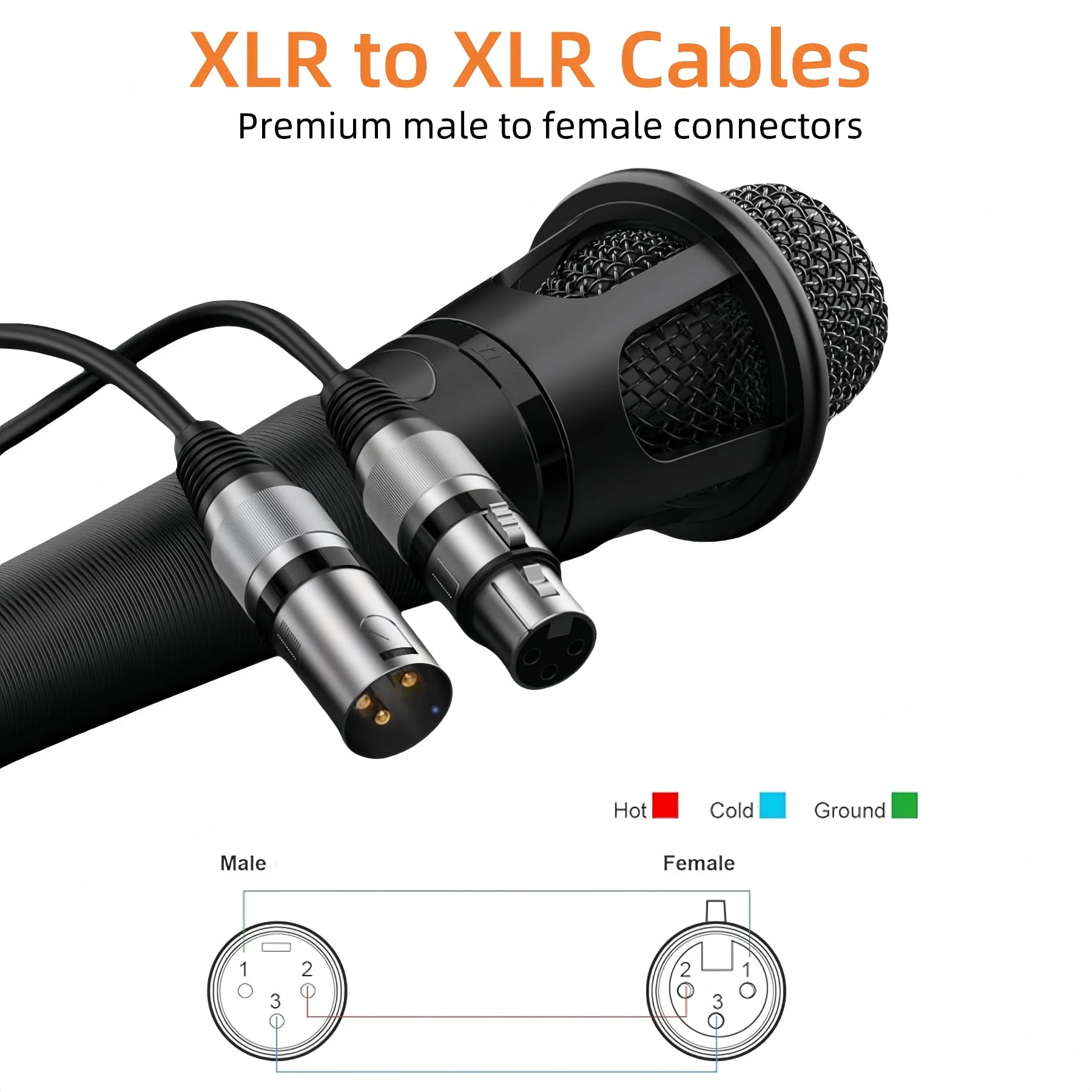 XLR Cables 3ft 6 Pack, XLR Male to Female Microphone Cable with Gold-Plated 3-Pin, Balanced Shielded Short Mic Cord for Mic Mixer, Recording Studio, Podcast 3 feet-6pack - Image 5