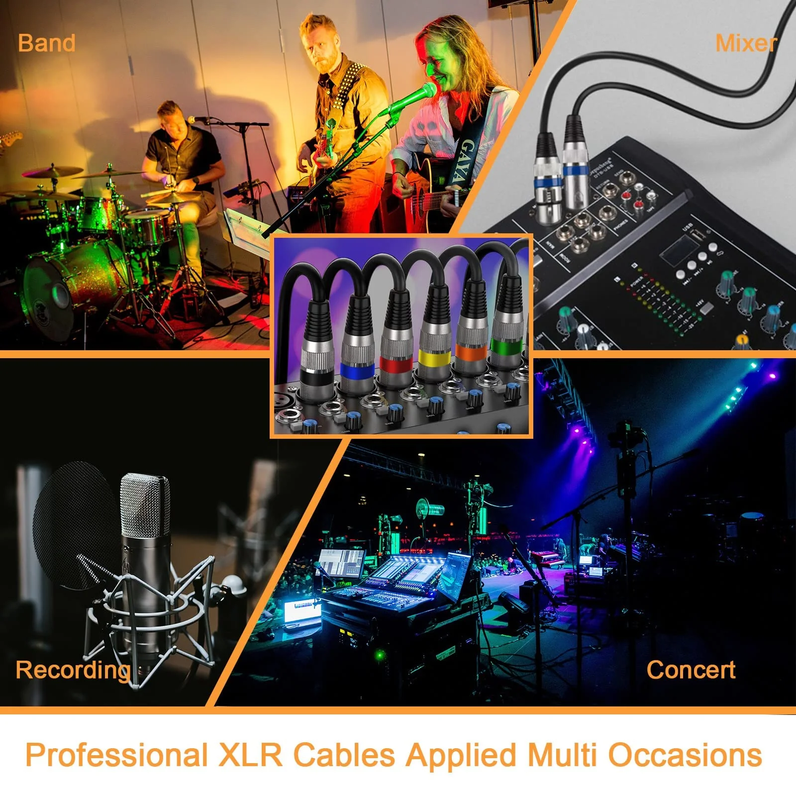 XLR Cables 3ft 6 Pack, XLR Male to Female Microphone Cable with Gold-Plated 3-Pin, Balanced Shielded Short Mic Cord for Mic Mixer, Recording Studio, Podcast 3 feet-6pack - Image 7