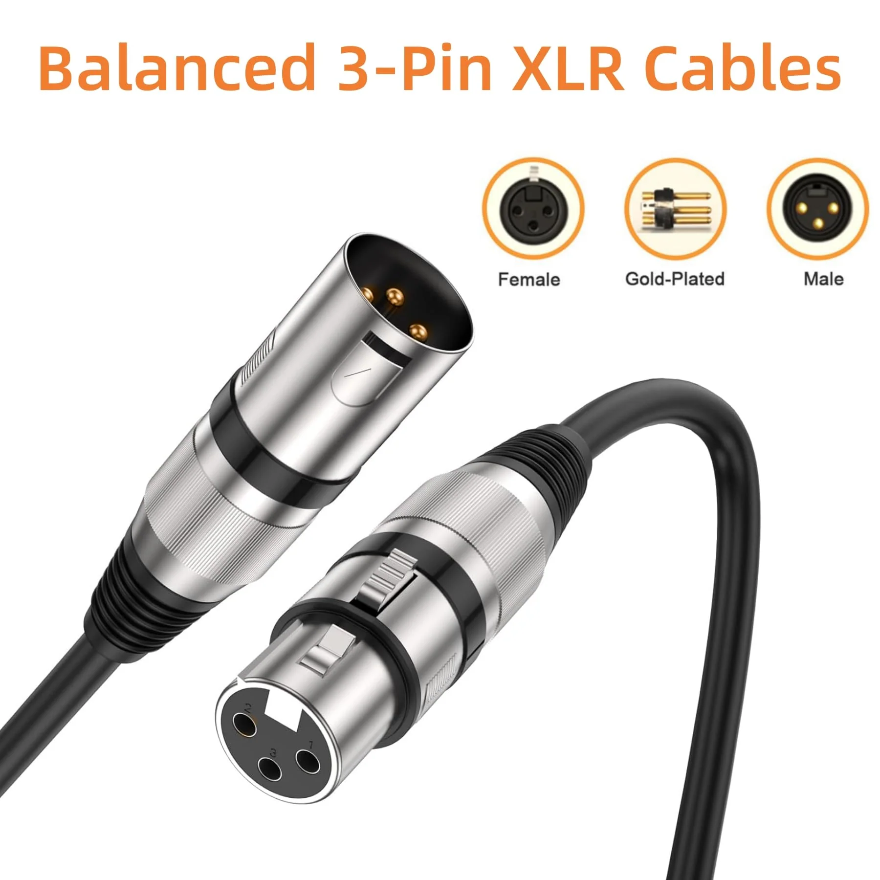 XLR Cables 3ft 6 Pack, XLR Male to Female Microphone Cable with Gold-Plated 3-Pin, Balanced Shielded Short Mic Cord for Mic Mixer, Recording Studio, Podcast 3 feet-6pack - Image 9