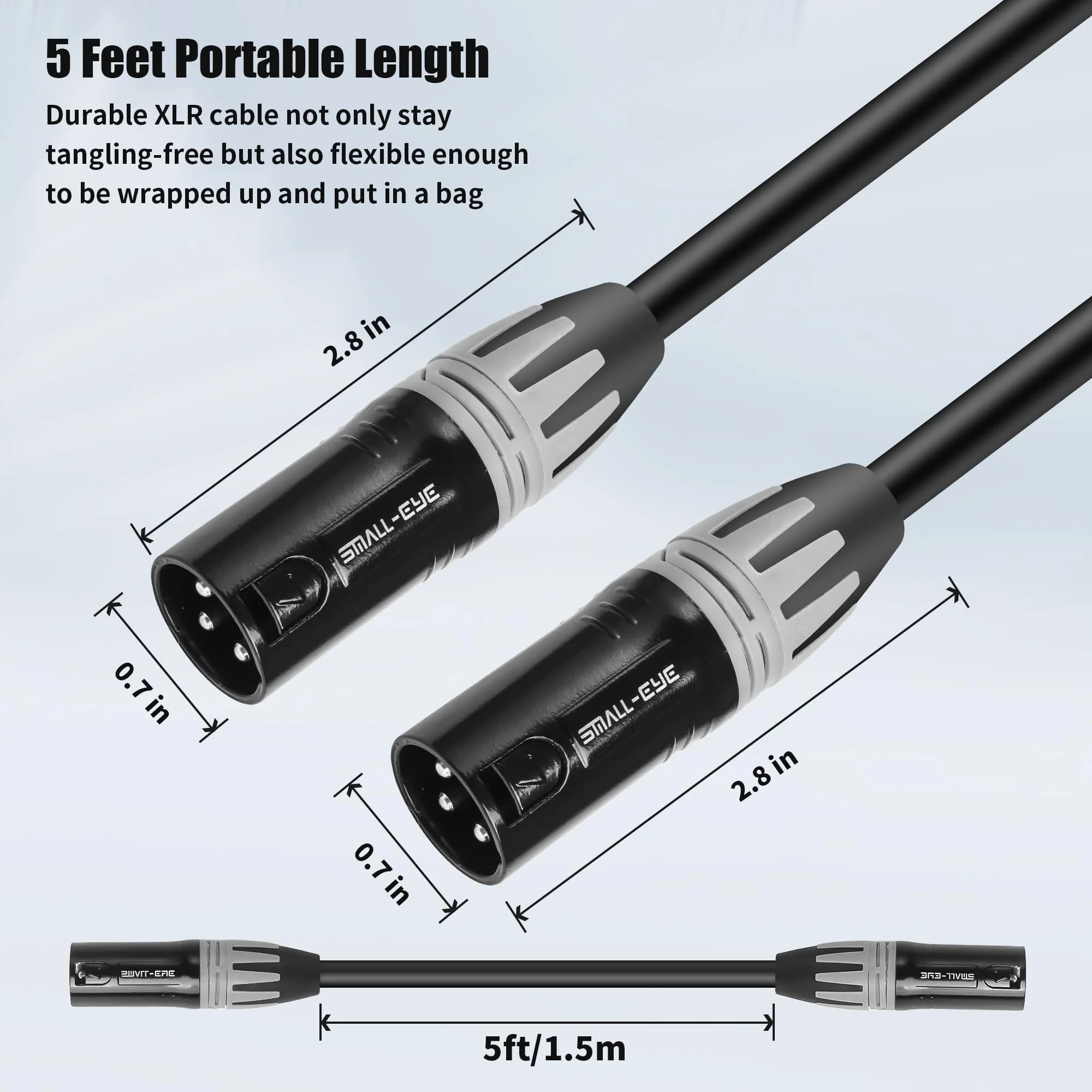 XLR Cables 5 Feet,3-Pin XLR Male to Male Microphone Cables,Pro Grade 22 AWG (OFC) Balanced XLR Short cables- 2 Pack - Image 2
