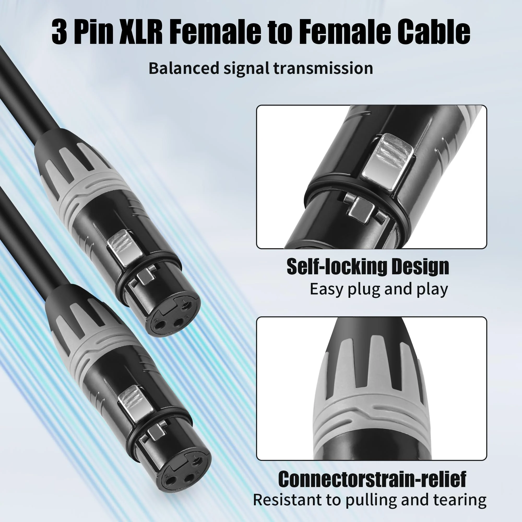 XLR Cables 5 Ft, 3-Pin XLR Female to Female Microphone Cables, Pro Grade 22 AWG (OFC) Balanced XLR Short Cables- 2 Pack 5 Feet - Image 4
