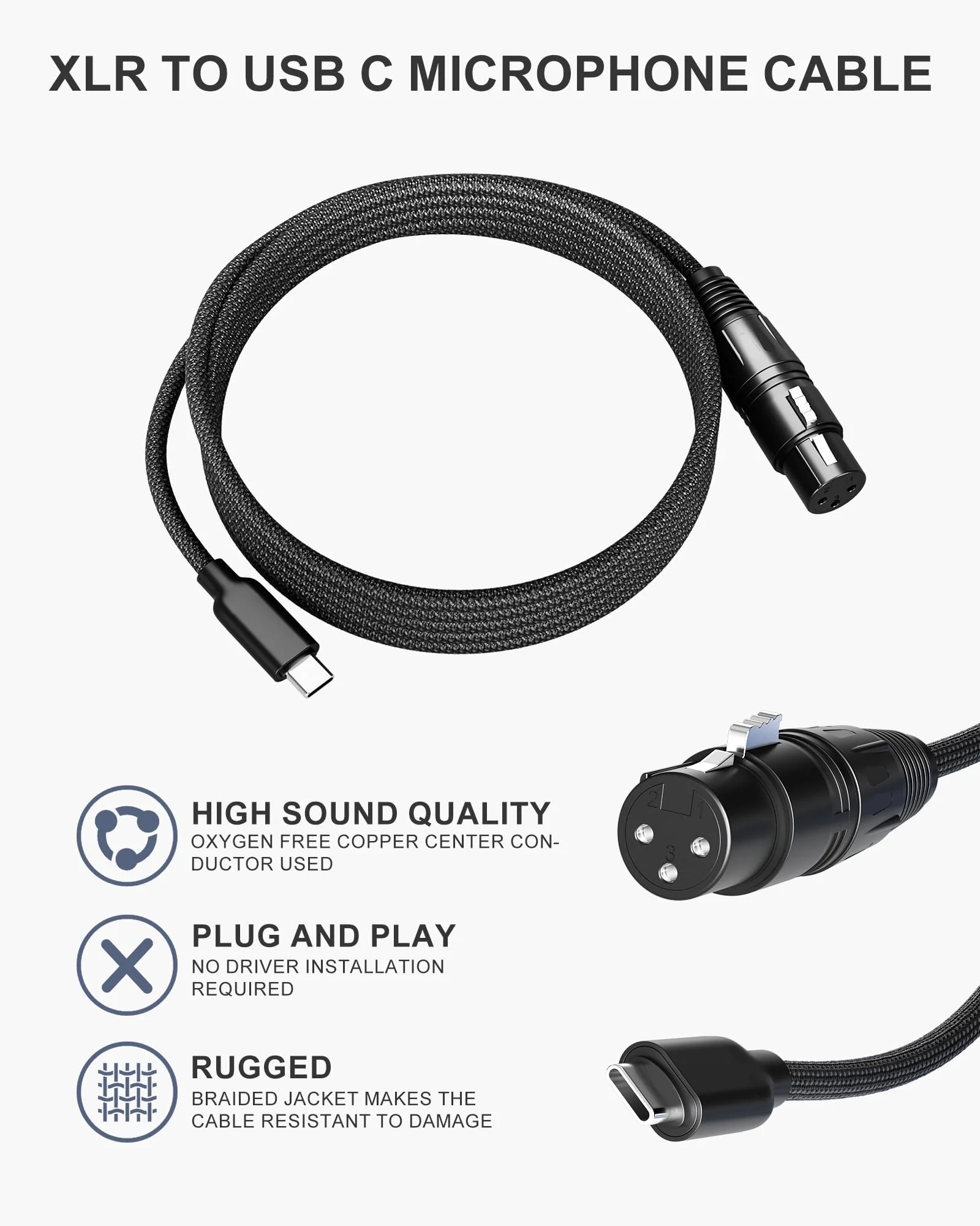 XLR Cables 6FT XLR to USB C Cable,USB C Male to XLR Female 3-Pin Connector Adapter Microphones Audio Cable for Microphone Recording,Connects to Smartphones and Tablets - Image 2