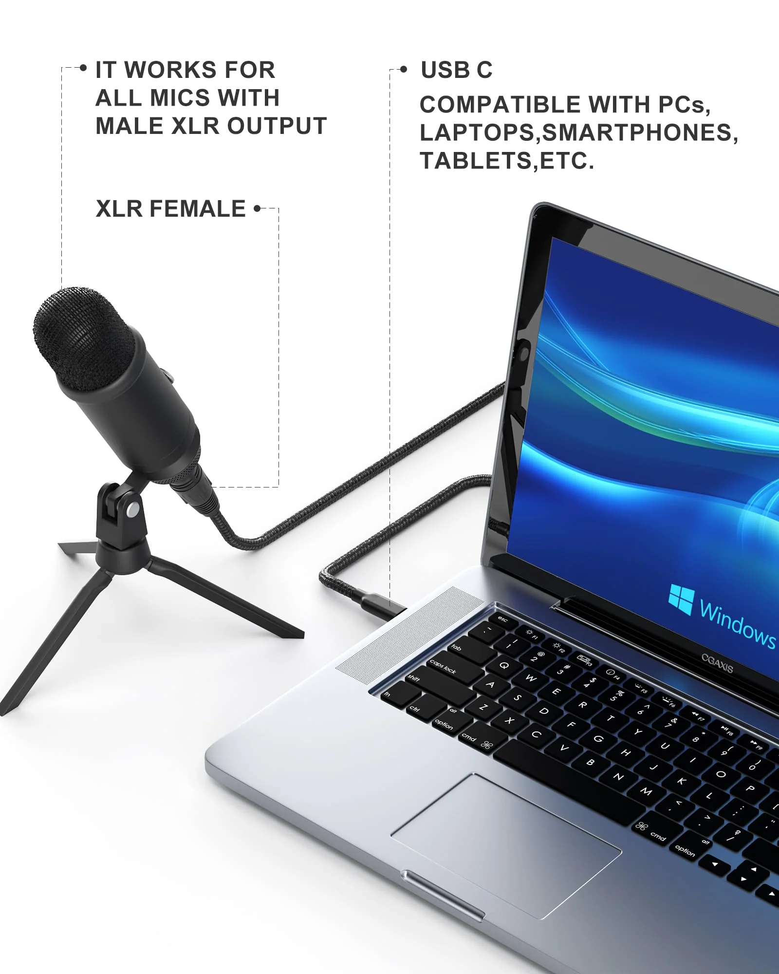 XLR Cables 6FT XLR to USB C Cable,USB C Male to XLR Female 3-Pin Connector Adapter Microphones Audio Cable for Microphone Recording,Connects to Smartphones and Tablets - Image 5