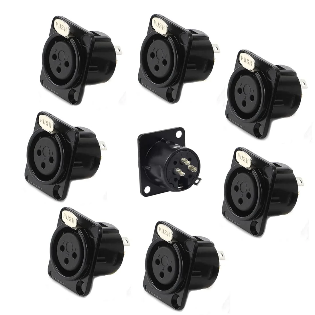 XLR Female Jack 3 Pin Panel Mount Jacks, XLR Female Socket Audio Speaker Microphone Connector 8Pcs,Black Metal Housing.