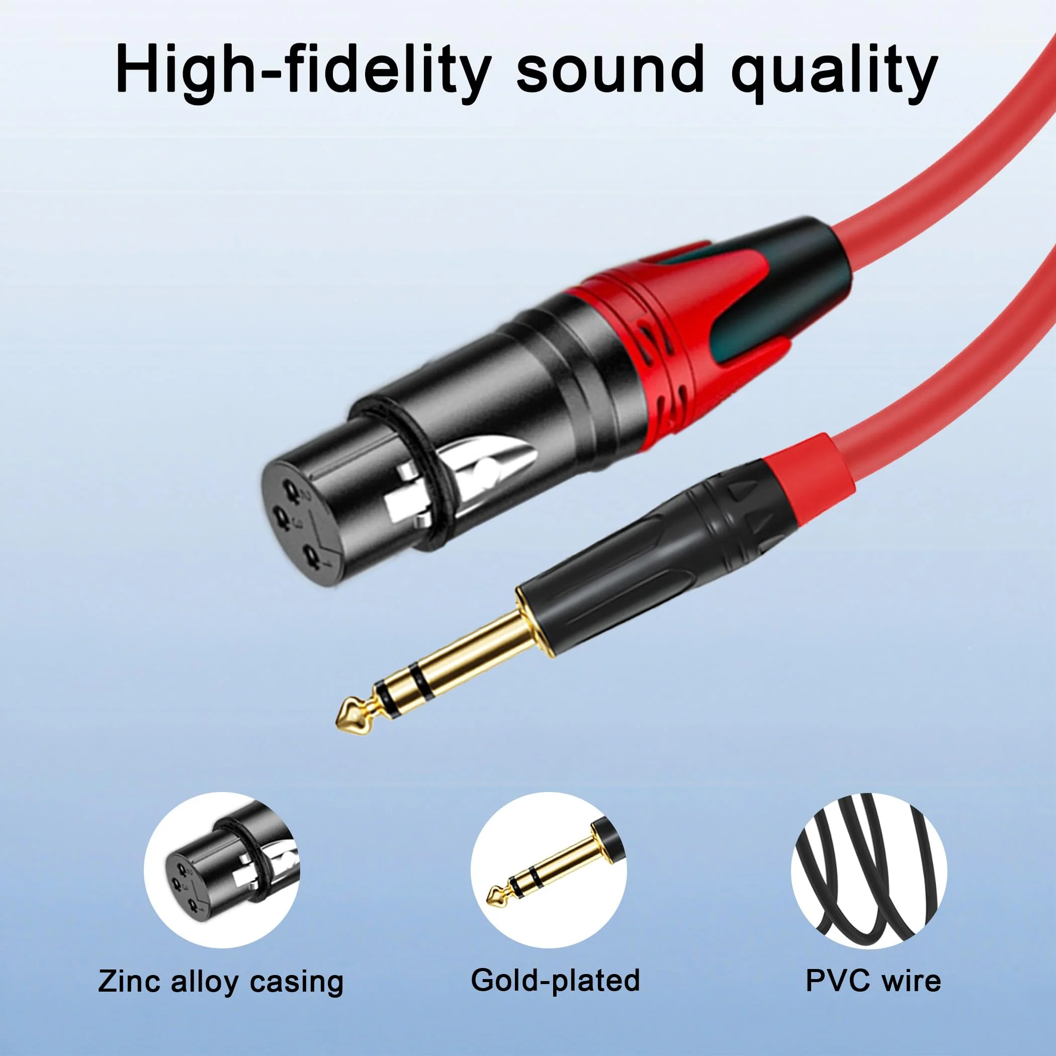 XLR Female to 1/4 (6.35mm) TRS Mono Jack Cable 25FT, 2 Pack, Red and Green, for Dynmic Microphone, Balanced 3 Pin XLR to TRS Plug Mic Cord, Plated Conductors - Image 5