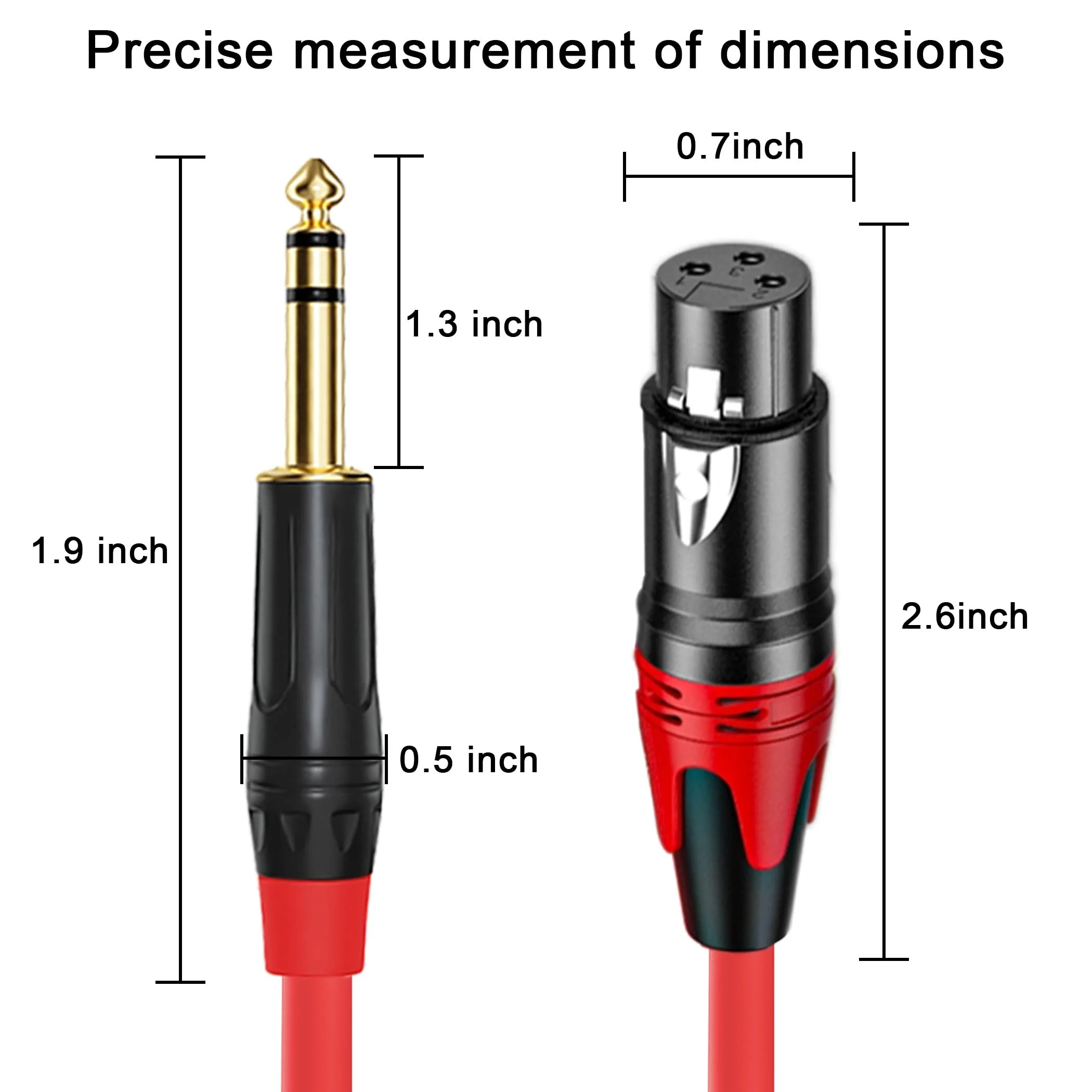 XLR Female to 1/4 (6.35mm) TRS Mono Jack Cable 25FT, 2 Pack, Red and Green, for Dynmic Microphone, Balanced 3 Pin XLR to TRS Plug Mic Cord, Plated Conductors - Image 6