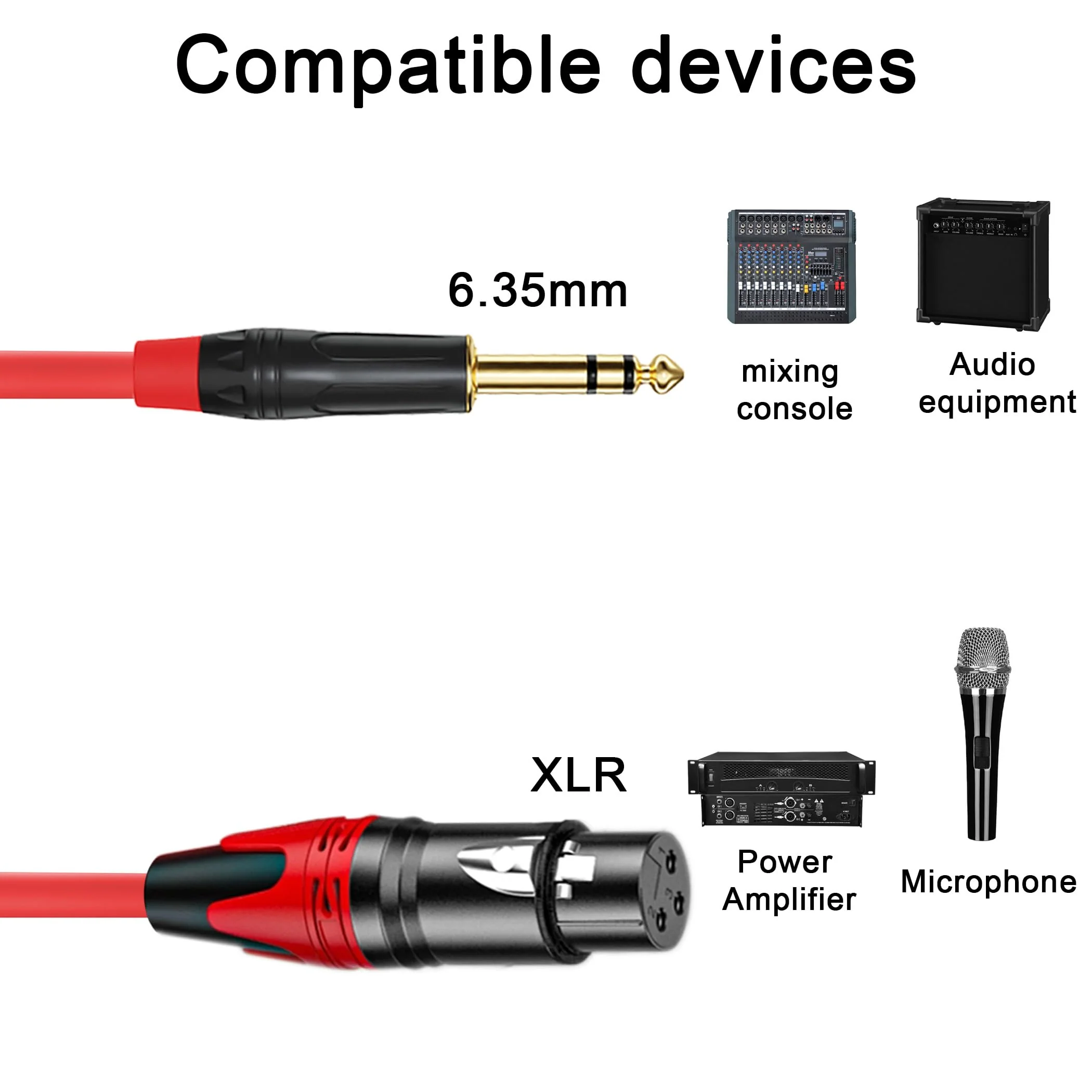 XLR Female to 1/4 (6.35mm) TRS Mono Jack Cable 25FT, 2 Pack, Red and Green, for Dynmic Microphone, Balanced 3 Pin XLR to TRS Plug Mic Cord, Plated Conductors - Image 7