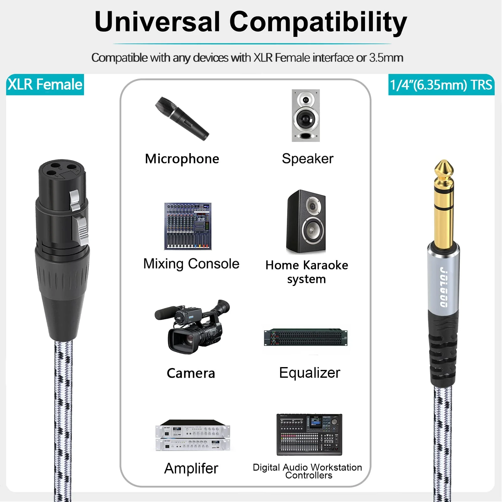 XLR Female to 1/4 Inch 6.35mm TRS Plug Balanced Interconnect Cable, XLR to Quarter inch Cable, 10 Feet, for Microphone,Mixer,Guitar,AMP,Speakers XLR Female to 1/4 TRS Male - Image 2