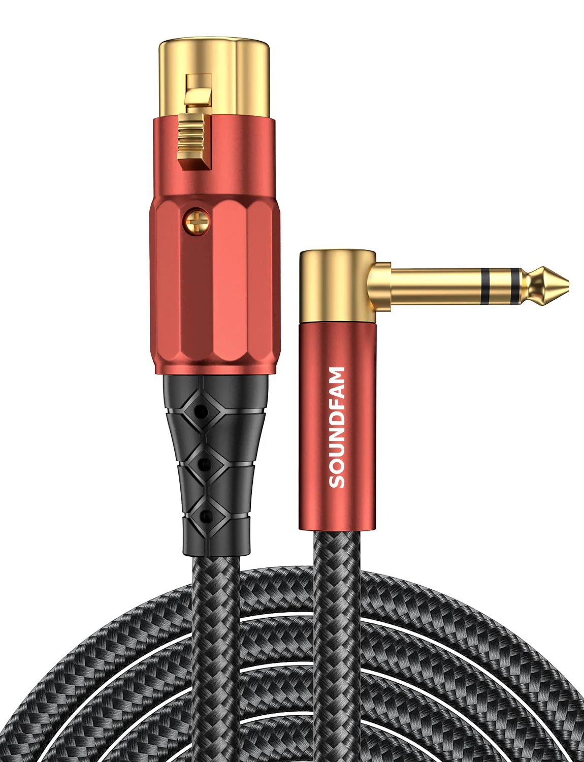 XLR Female to 1/4 Inch 90 Degree Right Angle 6.35mm TRS to XLR Female Balanced Interconnect Cable for Guitar, Subwoofer, Mixer, Microphone(16Feet/5M) 16 Feet Wine Red_XLR Female to 1/4" 6.35mm - Image 8