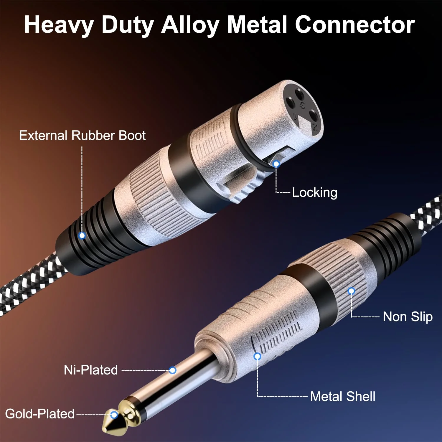 XLR Female to 1/4 Inch TS Cable 50 FT, Nylong Braided XLR 3 Pin Female to 6.35mm TS Male Unbalanced Interconnect Wire Mic Cord for Dynamic Microphone (Pure Copper Conductors) 50FT - Image 3