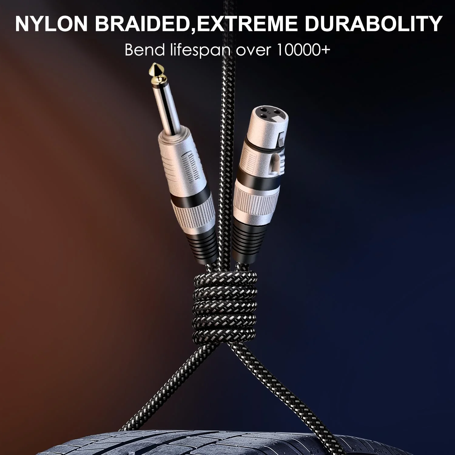 XLR Female to 1/4 Inch TS Cables 10 FT/2Pack, Nylong Braided XLR 3 Pin Female to 6.35mm TS Male Unbalanced Interconnect Wire Mic Cord for Dynamic Microphone (Pure Copper Conductors) 2 10FT - Image 2