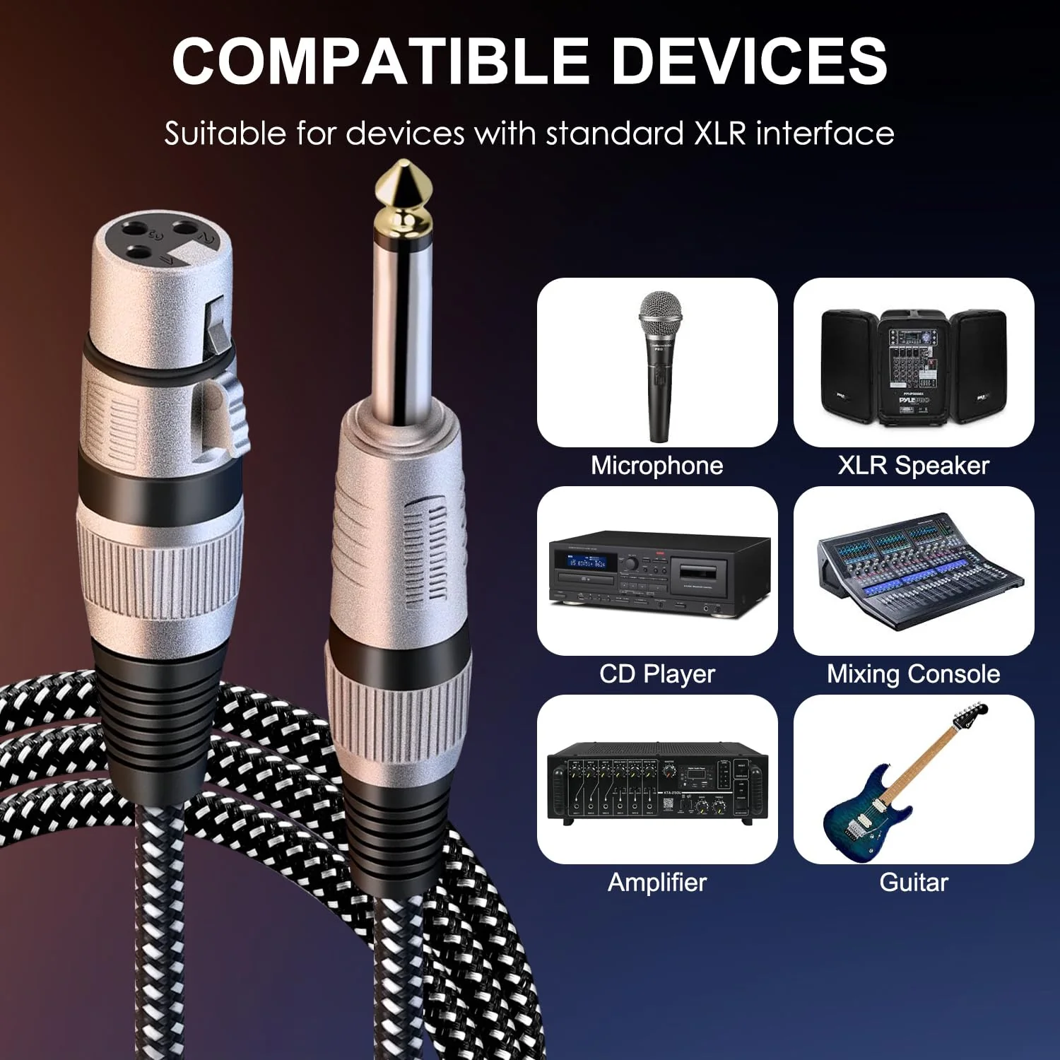 XLR Female to 1/4 Inch TS Cables 10 FT/2Pack, Nylong Braided XLR 3 Pin Female to 6.35mm TS Male Unbalanced Interconnect Wire Mic Cord for Dynamic Microphone (Pure Copper Conductors) 2 10FT - Image 6