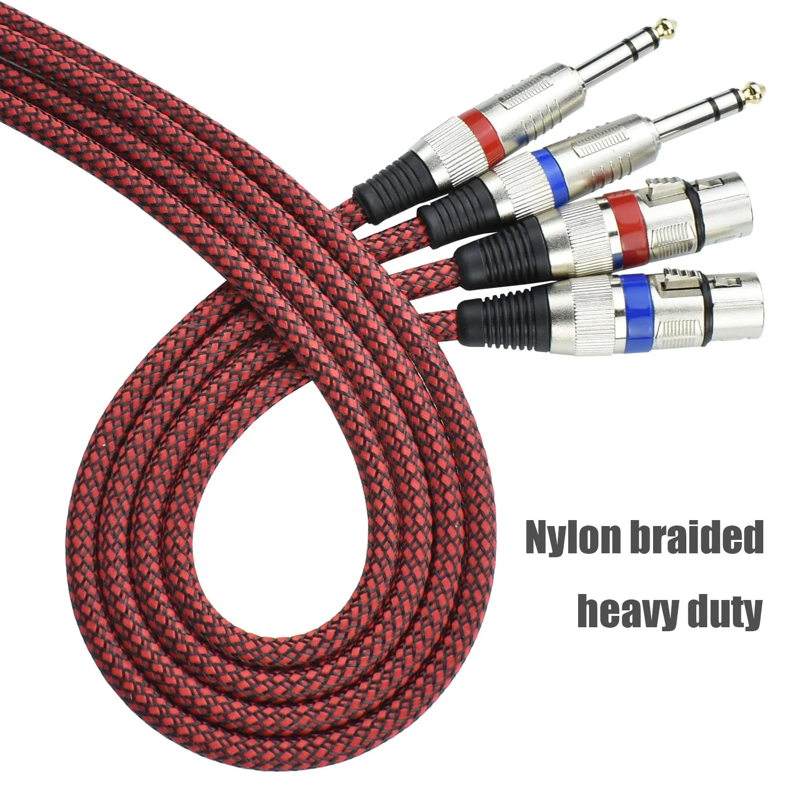 XLR Female to 1/4" TRS Cable Adapter Balanced, 15 Feet 6.35 mm Stereo Quarter Inch TRS to XLR Microphone Cable, Nylon Braided, OFC Shielded, Red Color, for Mic/Speaker/Mixer - 2Pack 15Feet, 2Pack - Image 3