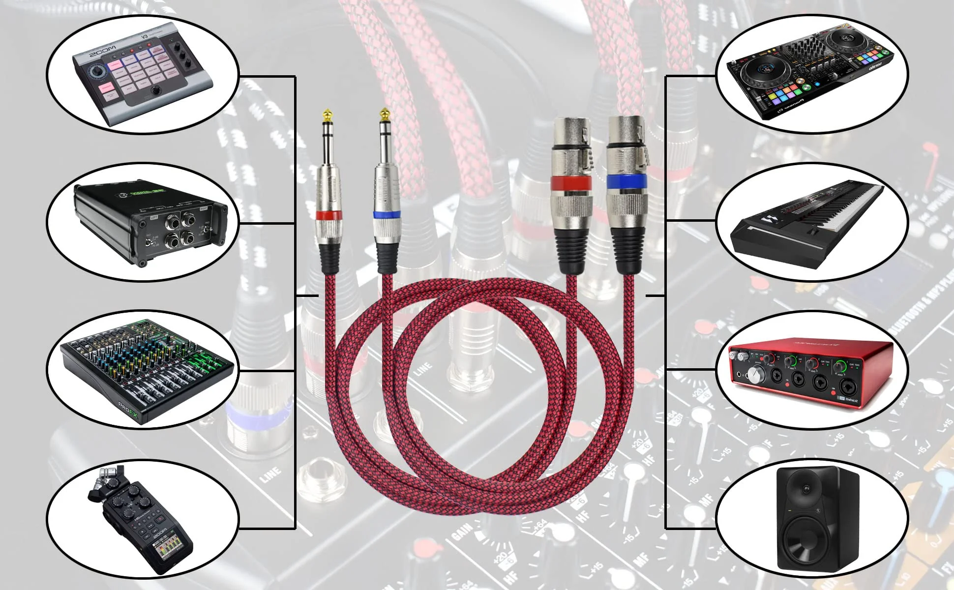 XLR Female to 1/4" TRS Cable Adapter Balanced, 15 Feet 6.35 mm Stereo Quarter Inch TRS to XLR Microphone Cable, Nylon Braided, OFC Shielded, Red Color, for Mic/Speaker/Mixer - 2Pack 15Feet, 2Pack - Image 7