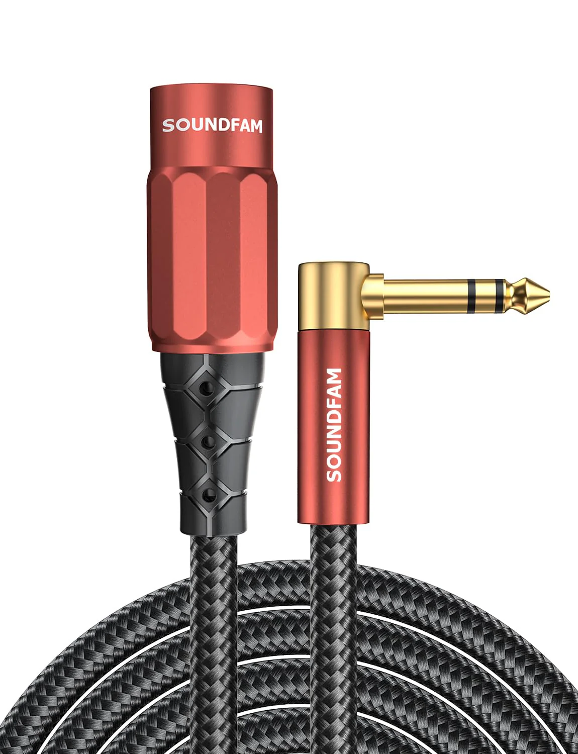 XLR Male to 1/4 Inch 90 Degree Right Angle 6.35mm TRS to XLR Male Balanced Interconnect Cable for Guitar, Subwoofer, Mixer, Amplifier(6Feet/2M) 6 Feet Wine Red_XLR Male to 1/4" 6.35mm - Image 8