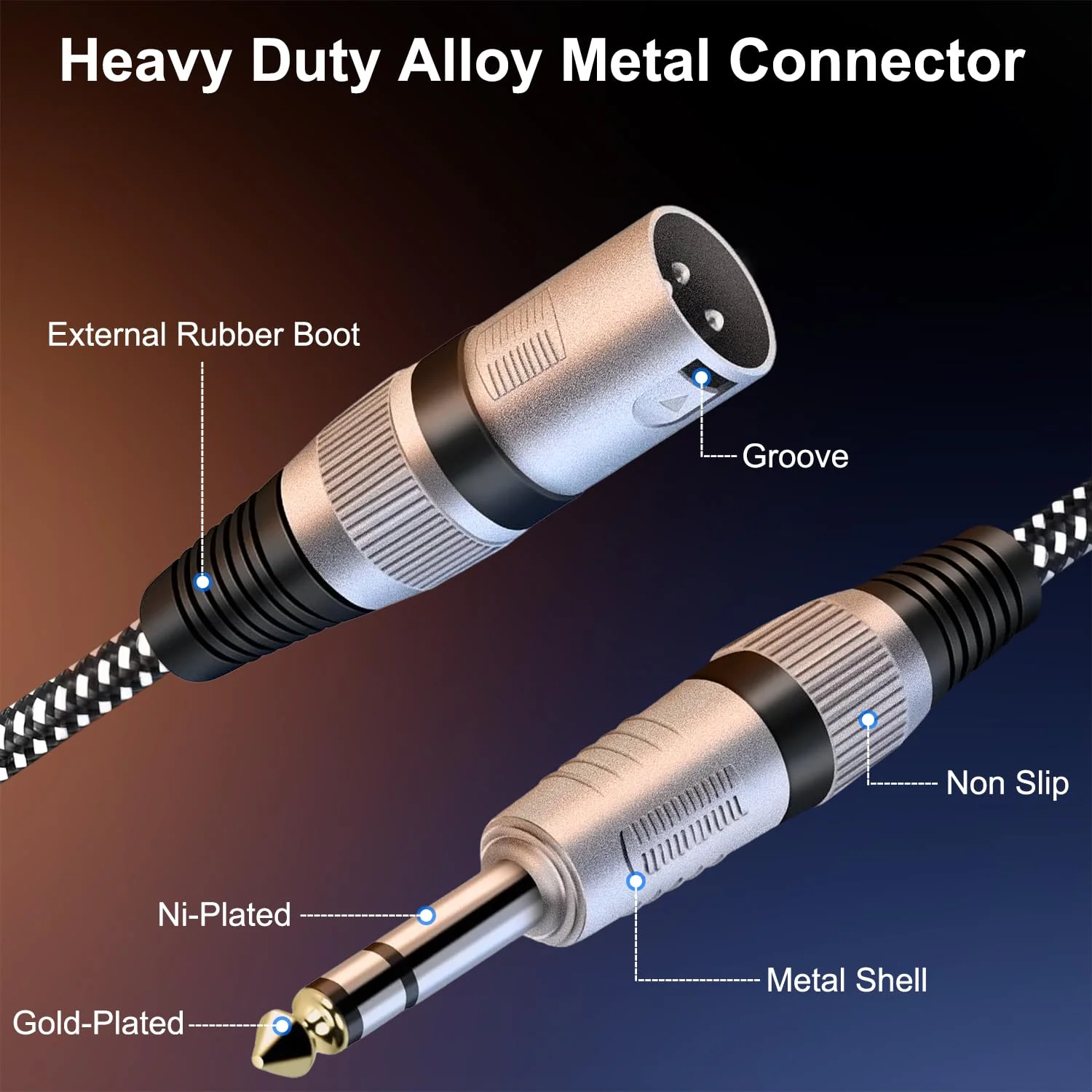 XLR Male to 1/4 Inch TRS Cable 30 FT, Nylong Braided XLR 3 Pin Male to Quarter inch 6.35mm TRS Balanced Interconnect Wire Mic Cord (Pure Copper Conductors) 30FT - Image 3
