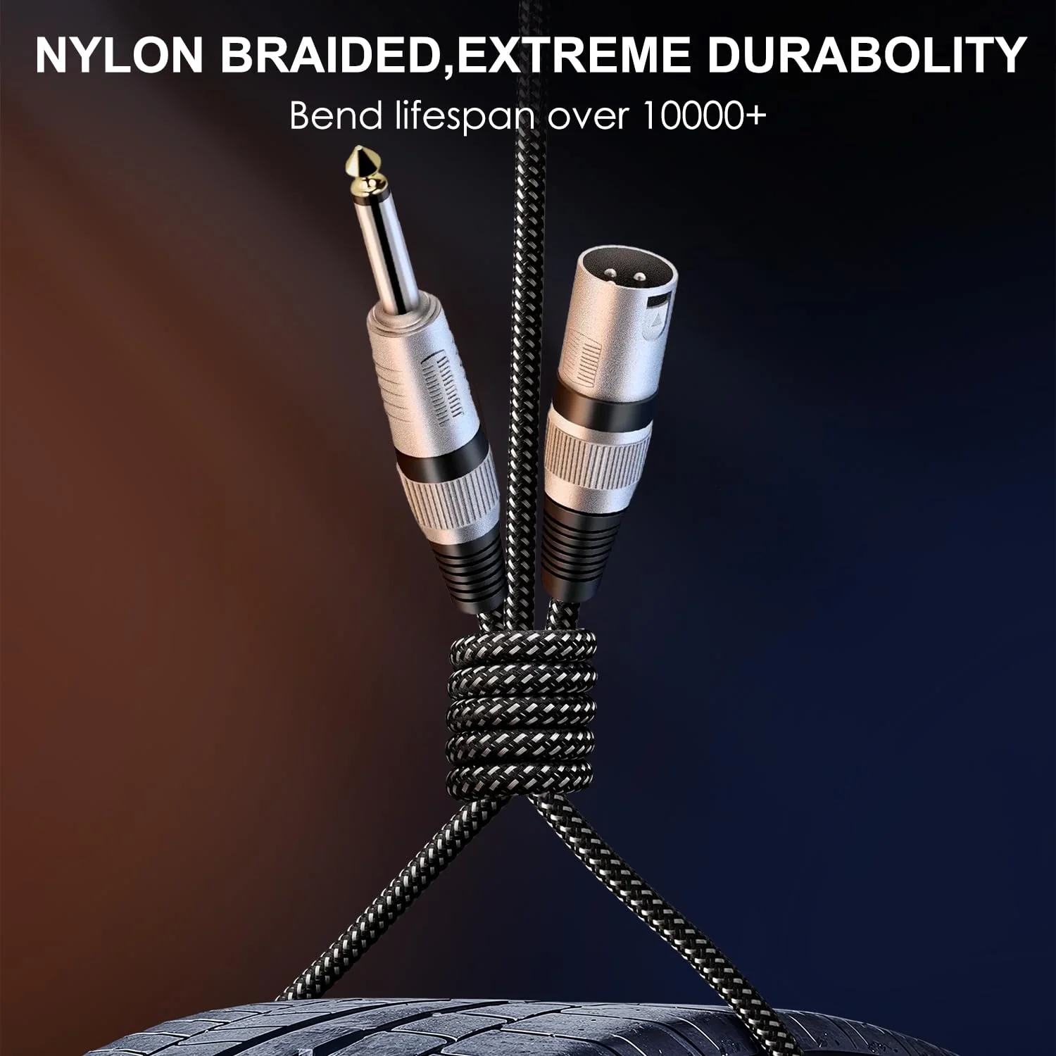XLR Male to 1/4 Inch TS Cables 10 FT/2Pack, Nylong Braided XLR 3 Pin Male to Quarter inch 6.35mm TS Unbalanced Interconnect Wire Mic Cord (Pure Copper Conductors) 2 10FT - Image 2