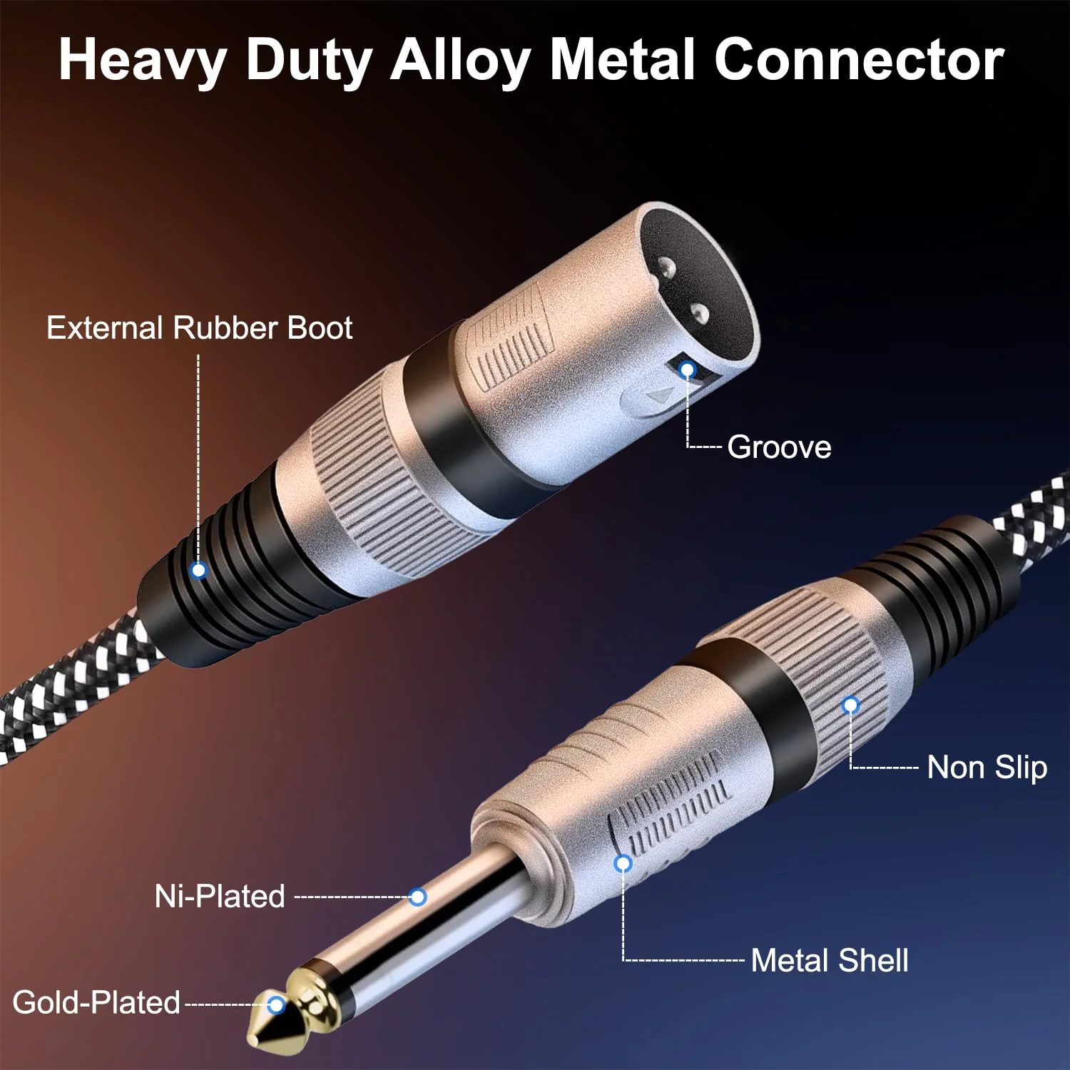 XLR Male to 1/4 Inch TS Cables 10 FT/2Pack, Nylong Braided XLR 3 Pin Male to Quarter inch 6.35mm TS Unbalanced Interconnect Wire Mic Cord (Pure Copper Conductors) 2 10FT - Image 3