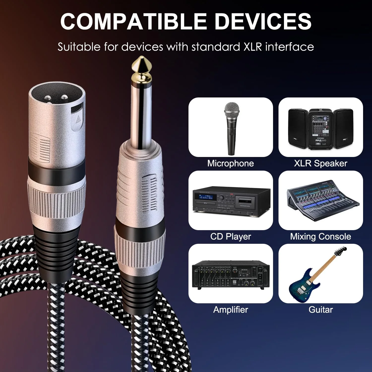 XLR Male to 1/4 Inch TS Cables 10 FT/2Pack, Nylong Braided XLR 3 Pin Male to Quarter inch 6.35mm TS Unbalanced Interconnect Wire Mic Cord (Pure Copper Conductors) 2 10FT - Image 6