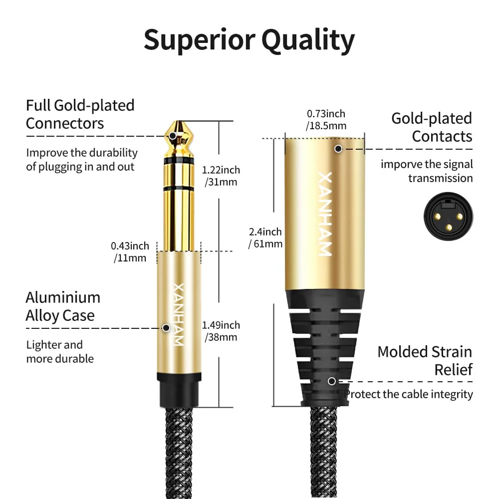 XLR Male to 1/4 Inch(6.35mm) Male 16 Feet/5 Meter TRS Balanced Cable XLR to Quarter Inch Jack Patch Cord for Speaker and Microphone 5 m - Image 3