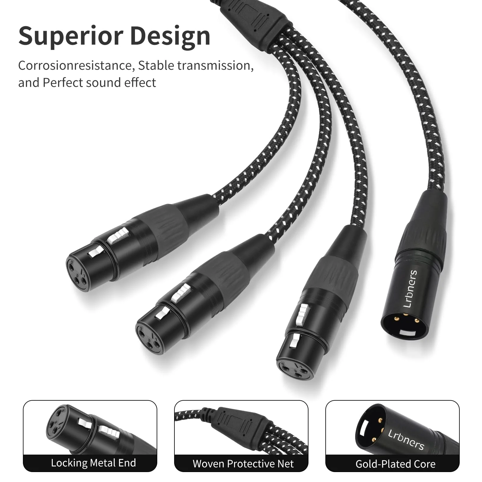 XLR Male to 3 Female Splitter Cable 2FT - Heavy-Duty Metal Braided Y-Spltr, Non-Slip Grip, 3-Way Audio Distribution for Mixers/Mics/PA 1 Male to 3 Female - Image 4