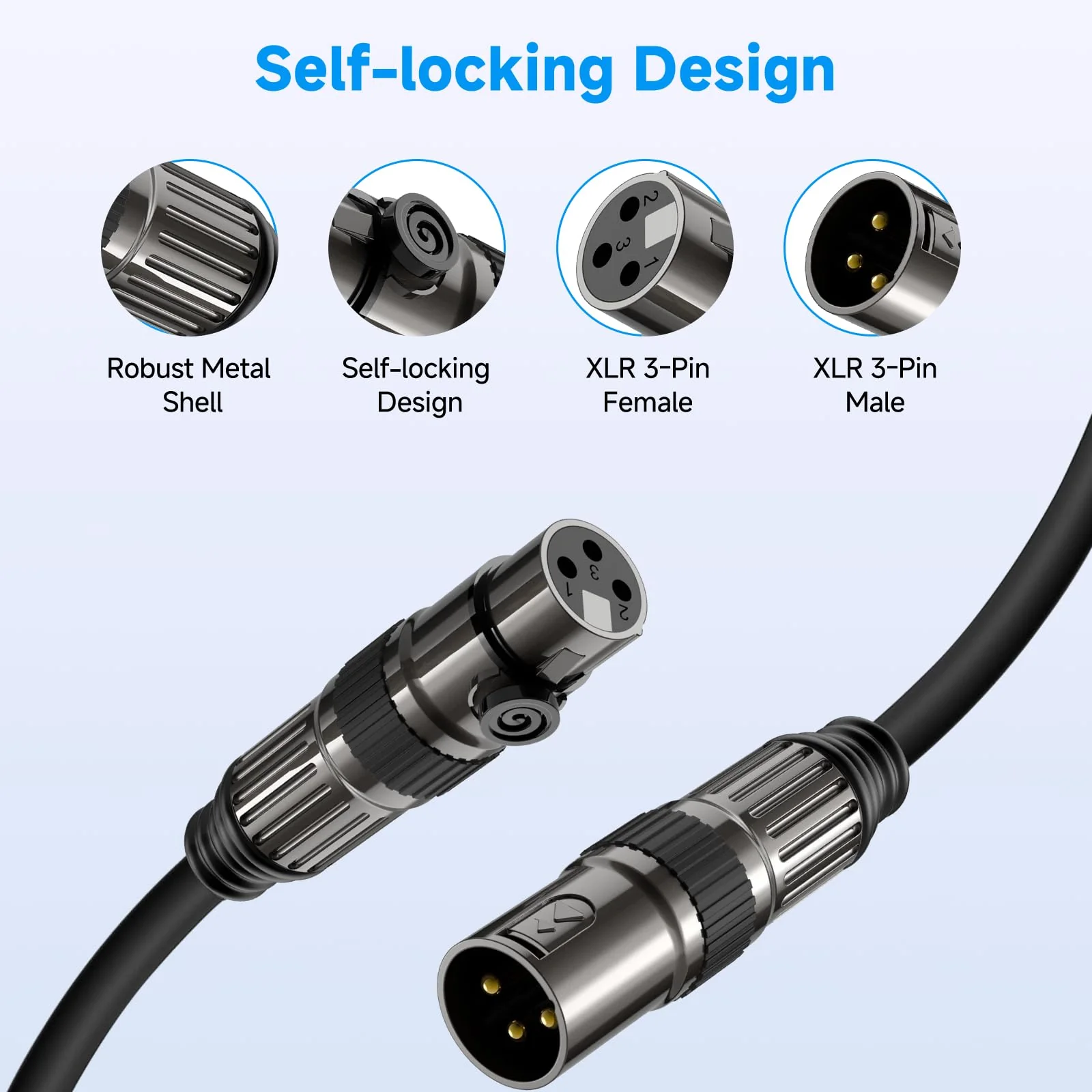 XLR Microphone Cables, 2 Pack 15 Feet Oxygen-Free Copper 3-Pin Male to Female Microphone Cable for Speaker, PA System, Podcast Audio Mixer, Studio Monitors, Audio Recording and More 2 Pack(XLR Cables) - Image 4