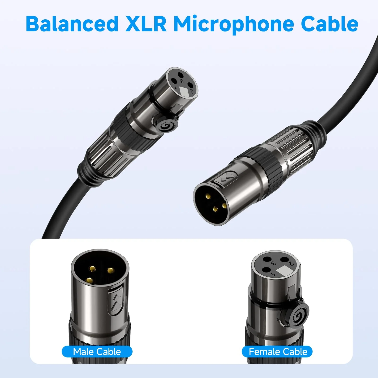 XLR Microphone Cables, 2 Pack 15 Feet Oxygen-Free Copper 3-Pin Male to Female Microphone Cable for Speaker, PA System, Podcast Audio Mixer, Studio Monitors, Audio Recording and More 2 Pack(XLR Cables) - Image 5